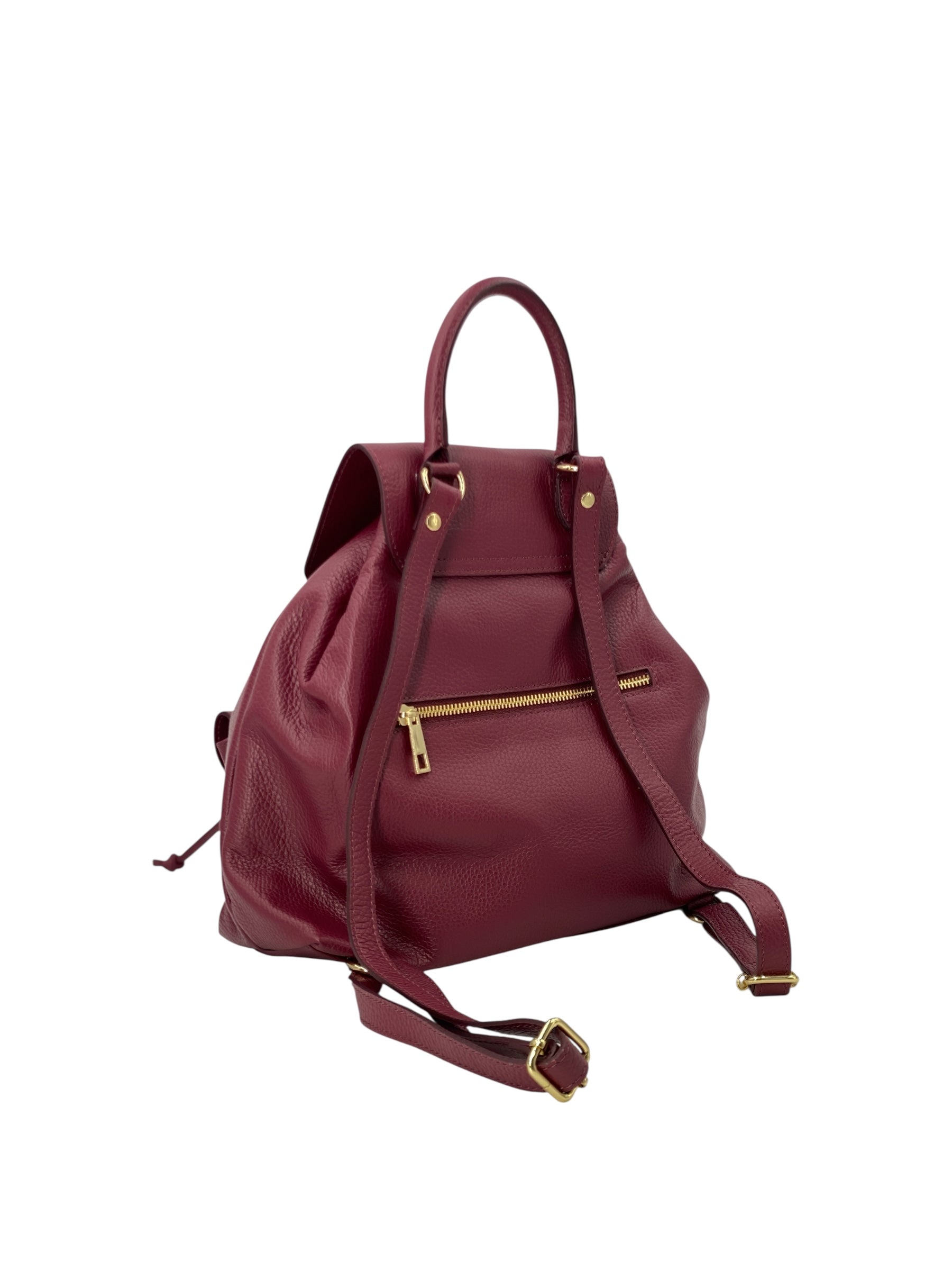 Emma – Women's backpack in genuine Italian leather with adjustable shoulder straps, spacious interior and gold buckle
