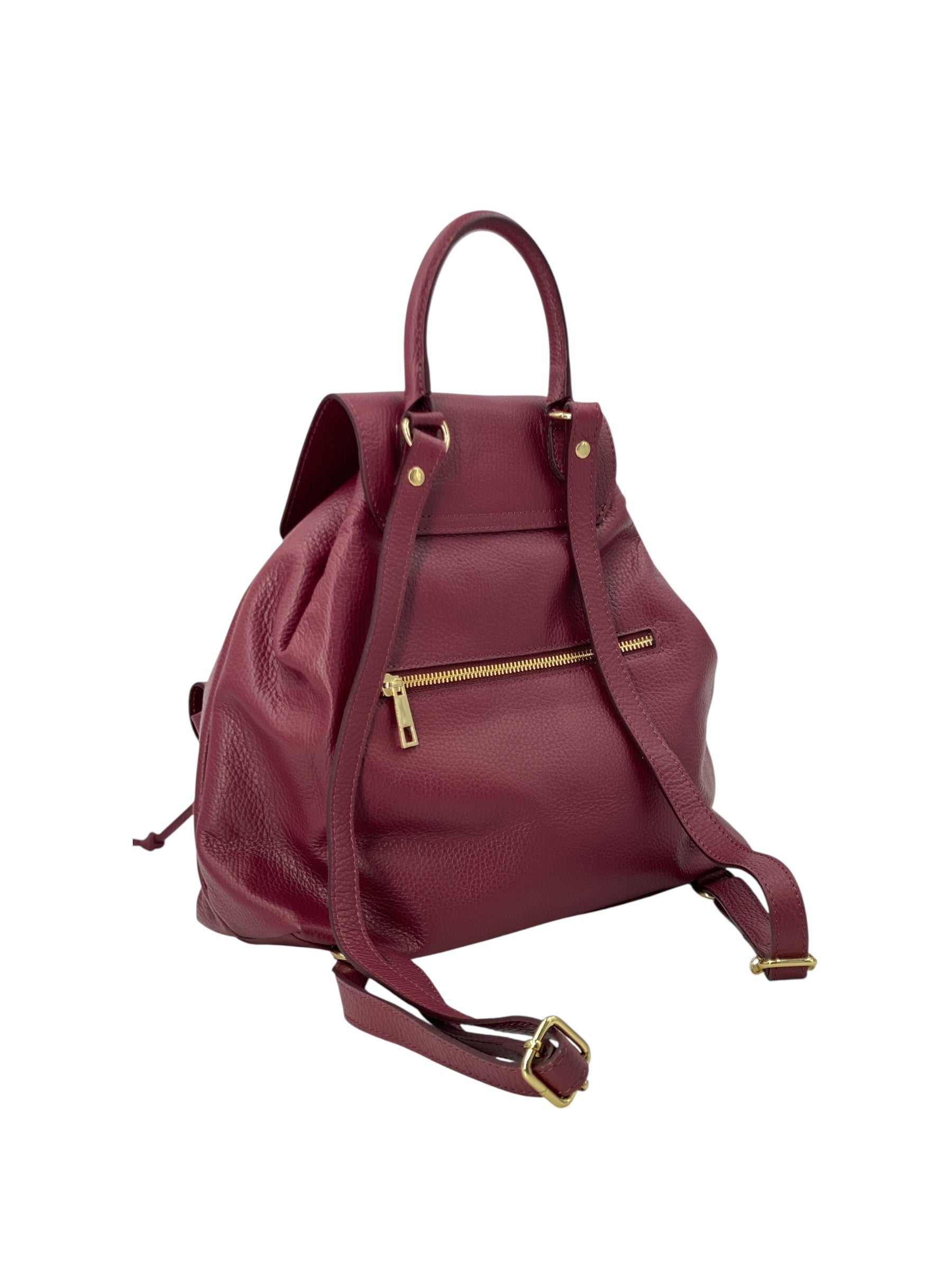 Emma – Women's backpack in genuine Italian leather with adjustable shoulder straps, spacious interior and gold buckle