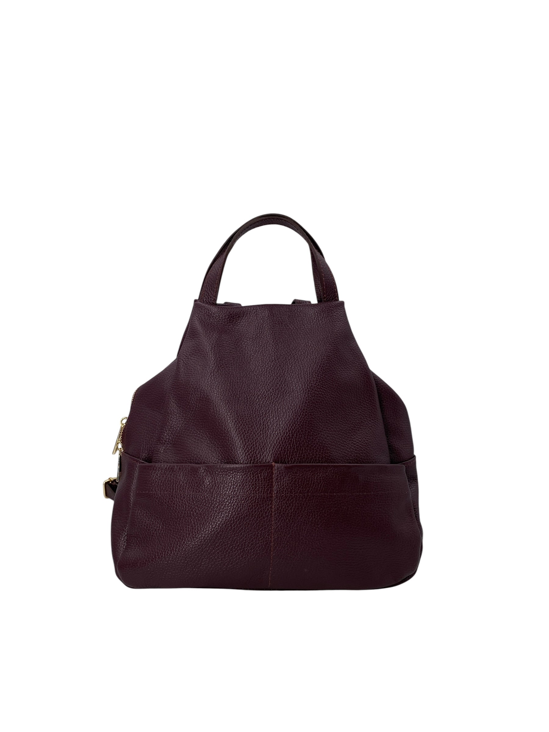 Margaux – Women's backpack in genuine Italian leather with a double gold zip and multiple pockets.