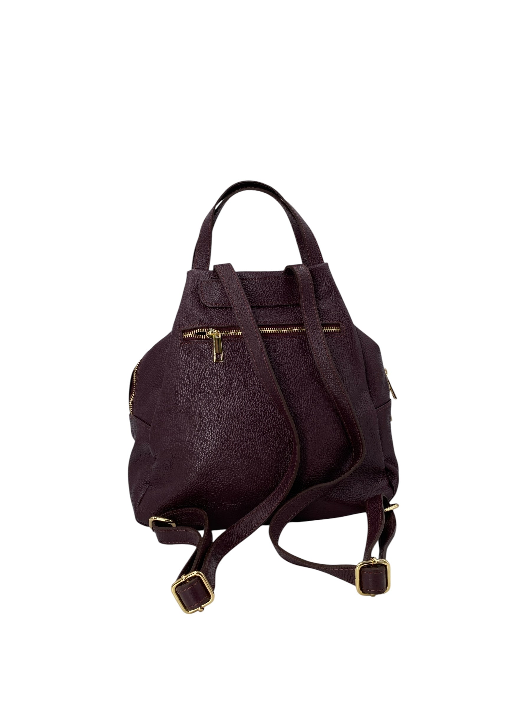 Margaux – Women's backpack in genuine Italian leather with a double gold zip and multiple pockets.