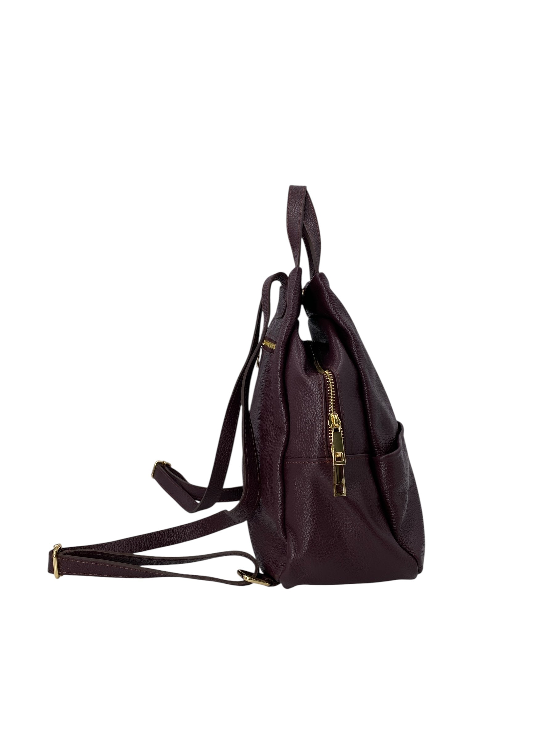 Margaux – Women's backpack in genuine Italian leather with a double gold zip and multiple pockets.