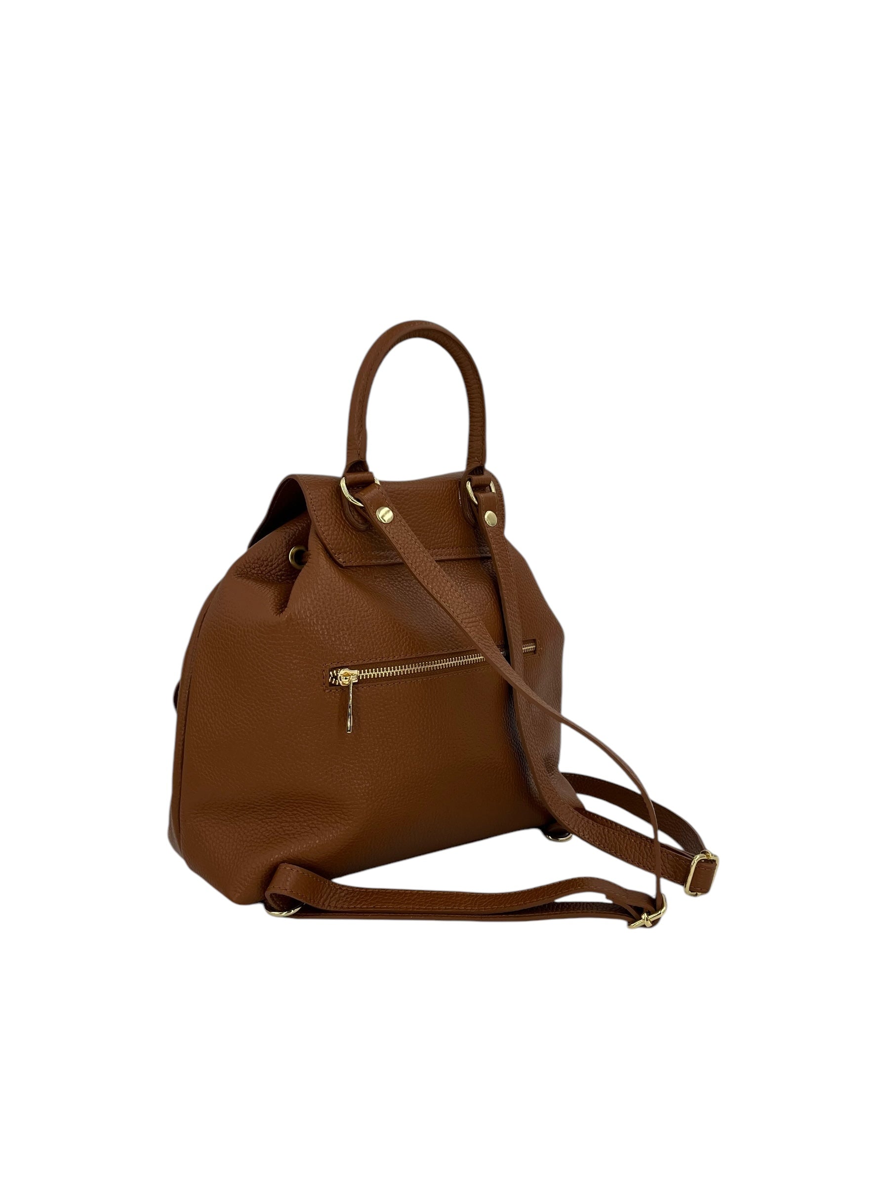 Emma – Women's backpack in genuine Italian leather with adjustable shoulder straps, spacious interior and gold buckle