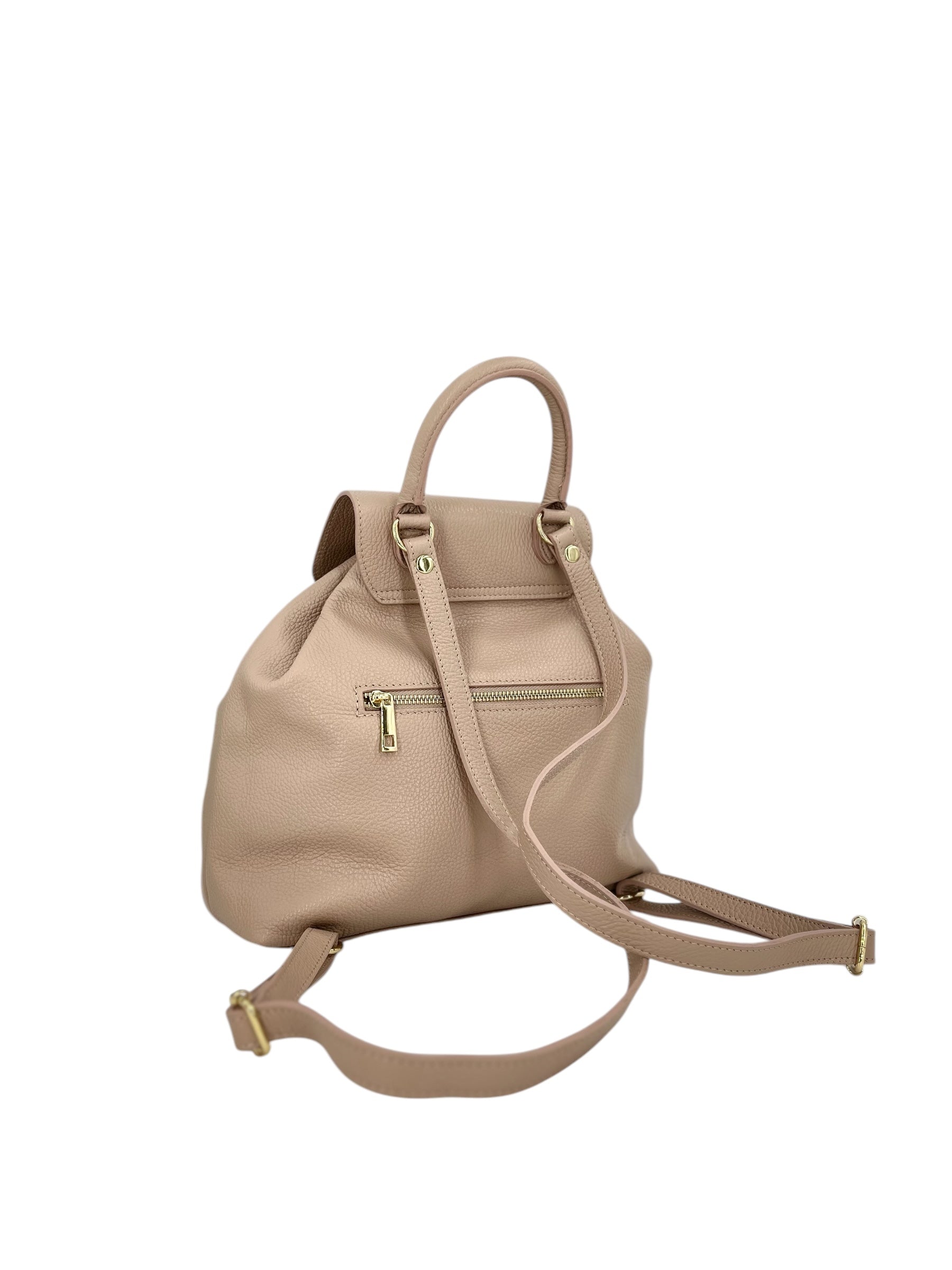 Emma – Women's backpack in genuine Italian leather with adjustable shoulder straps, spacious interior and gold buckle