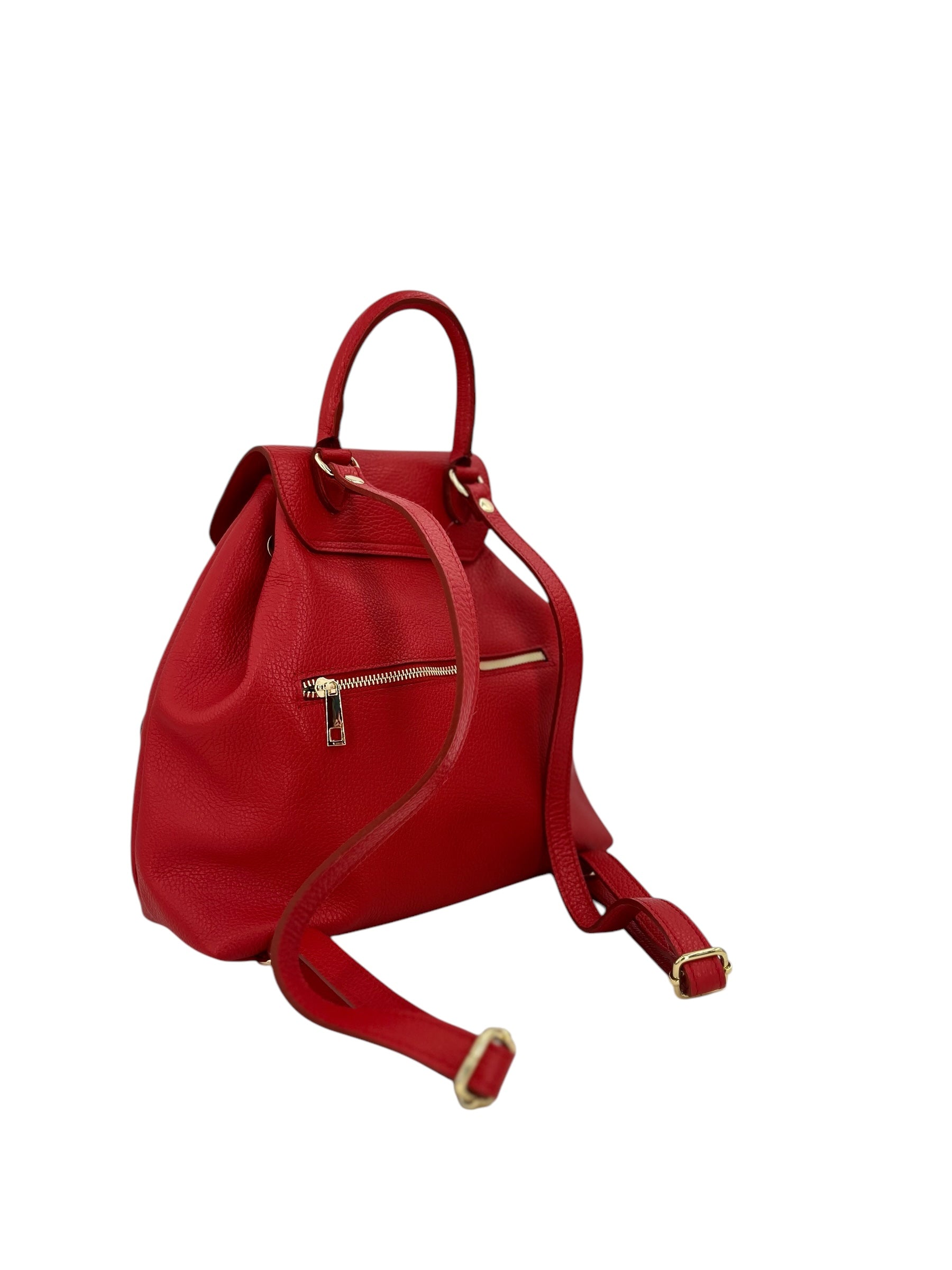 Emma – Women's backpack in genuine Italian leather with adjustable shoulder straps, spacious interior and gold buckle