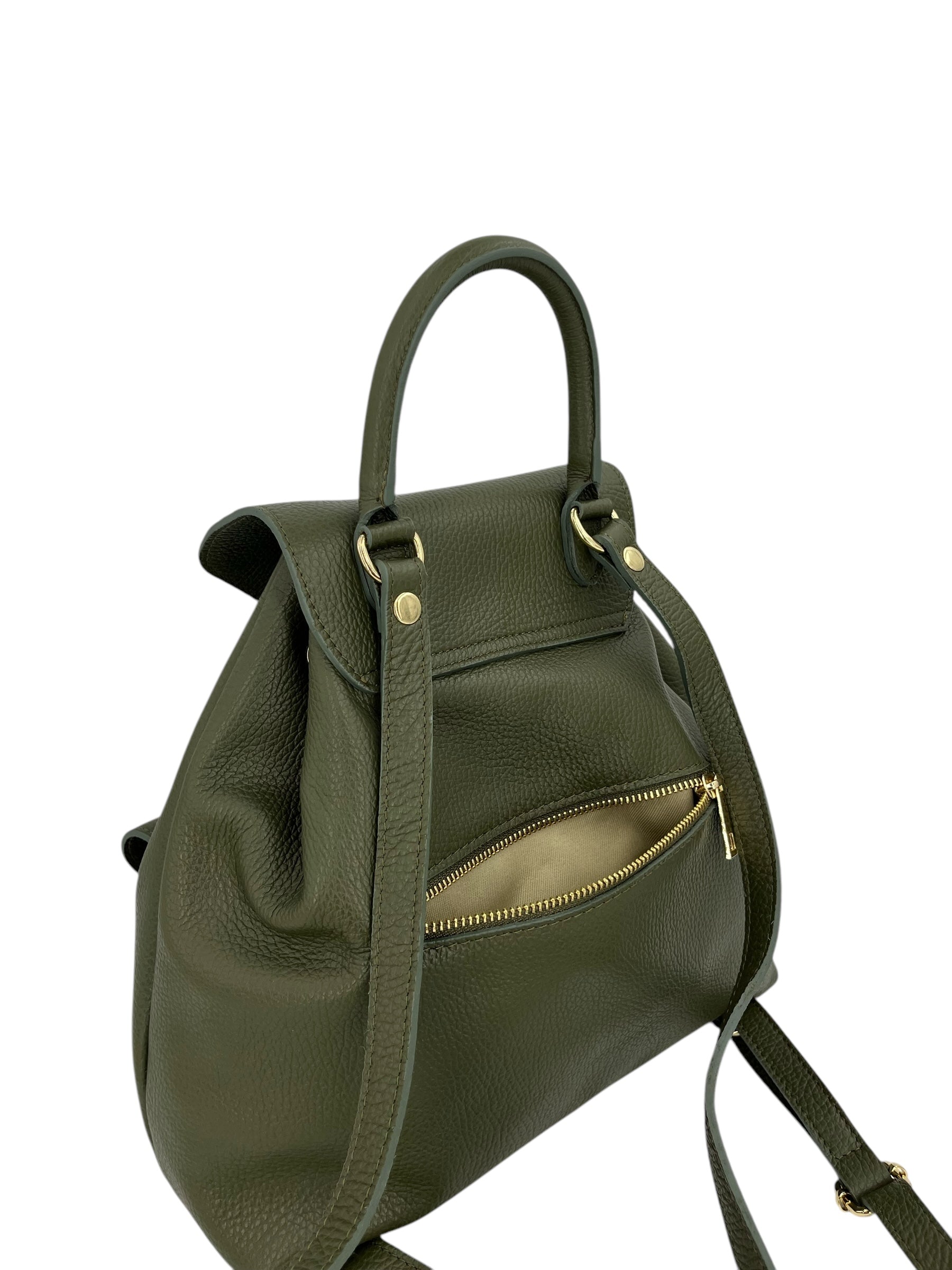 Emma – Women's backpack in genuine Italian leather with adjustable shoulder straps, spacious interior and gold buckle