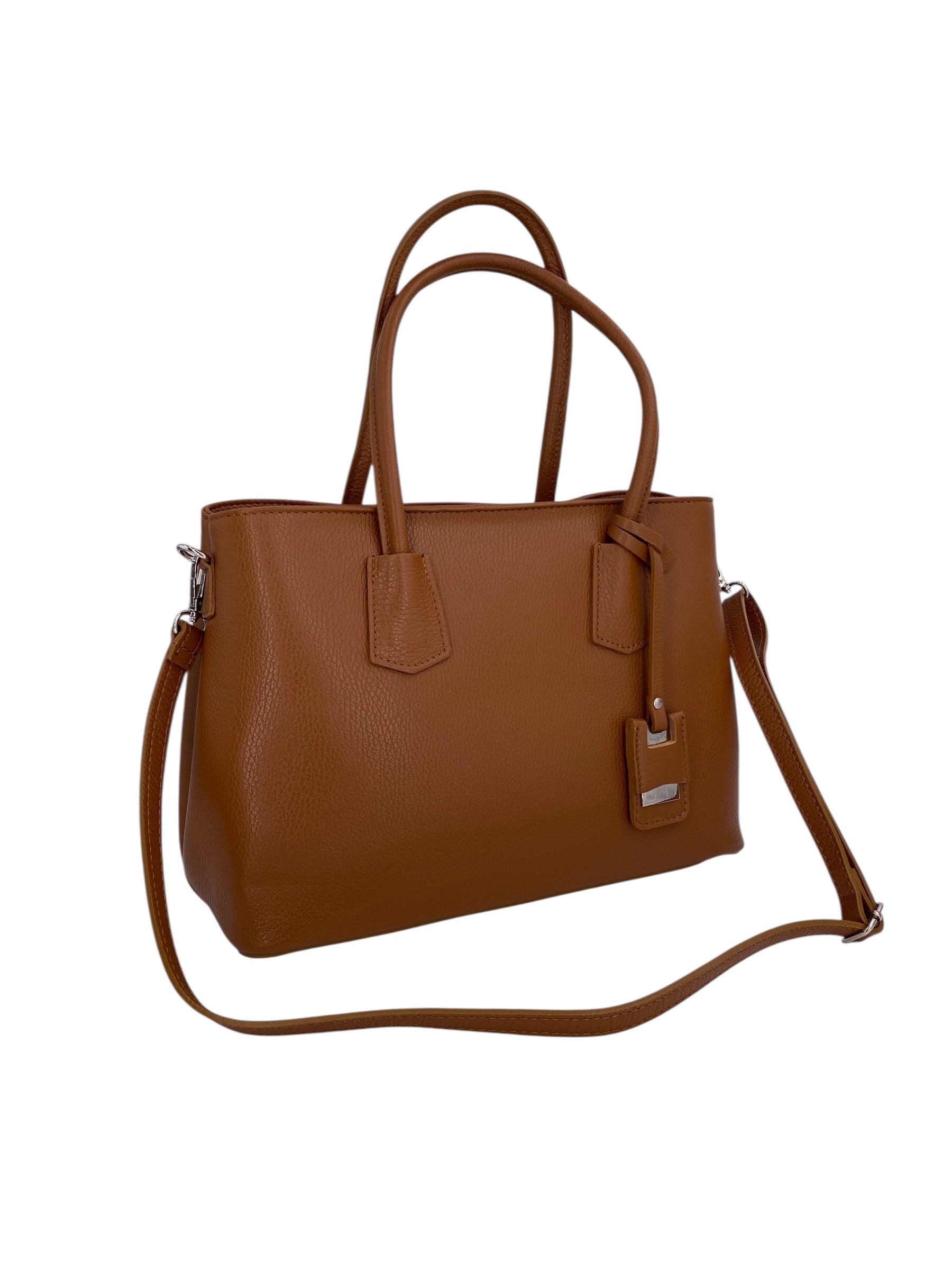 Sarah – Damenhandtasche, Schultertasche und Crossbody Bag aus echtem italienischen Leder mit doppelt verstärkten Griffen