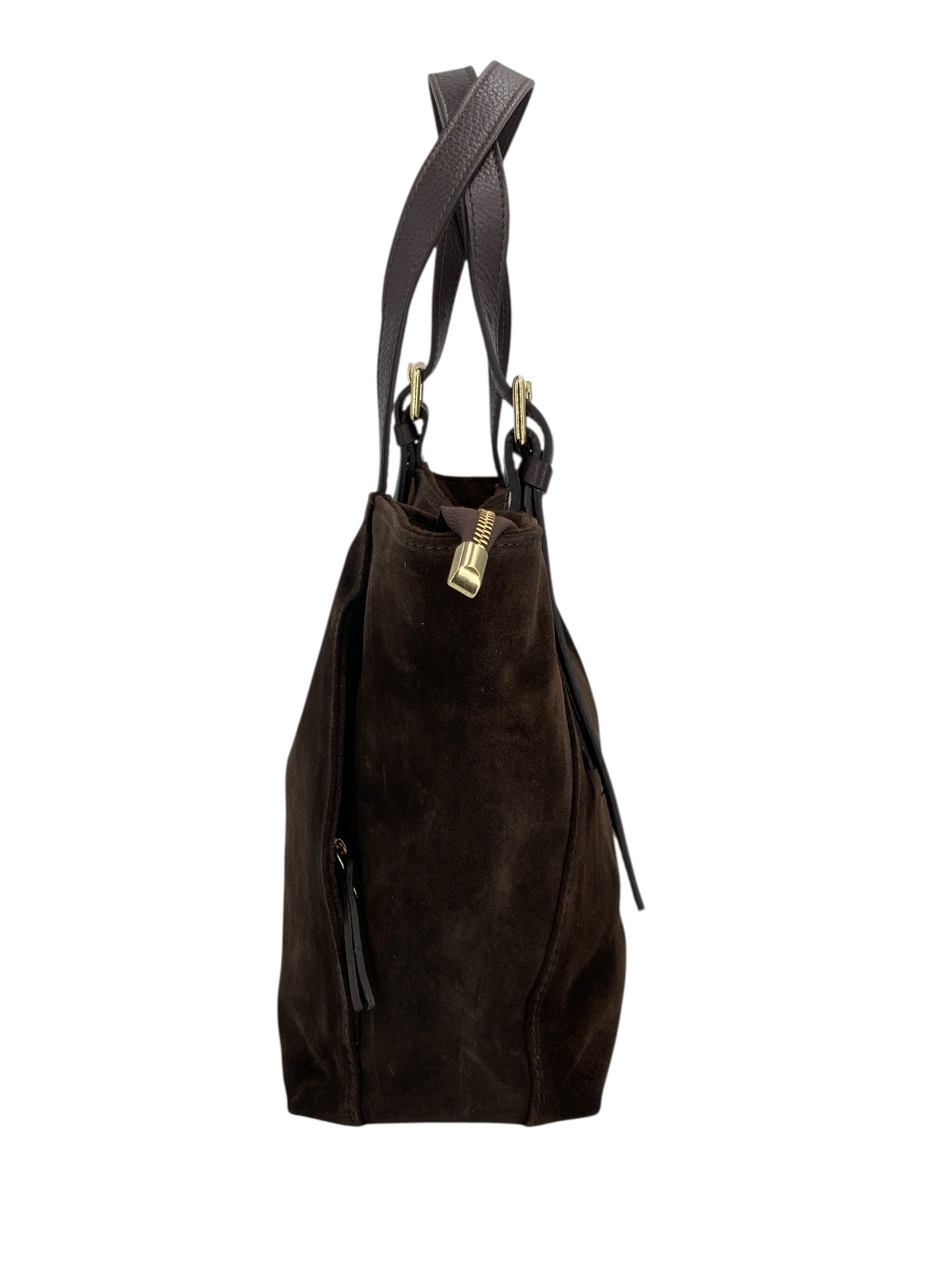 Camille – Women's handbag and shoulder bag in Italian leather and suede with adjustable handles and reinforced stitching