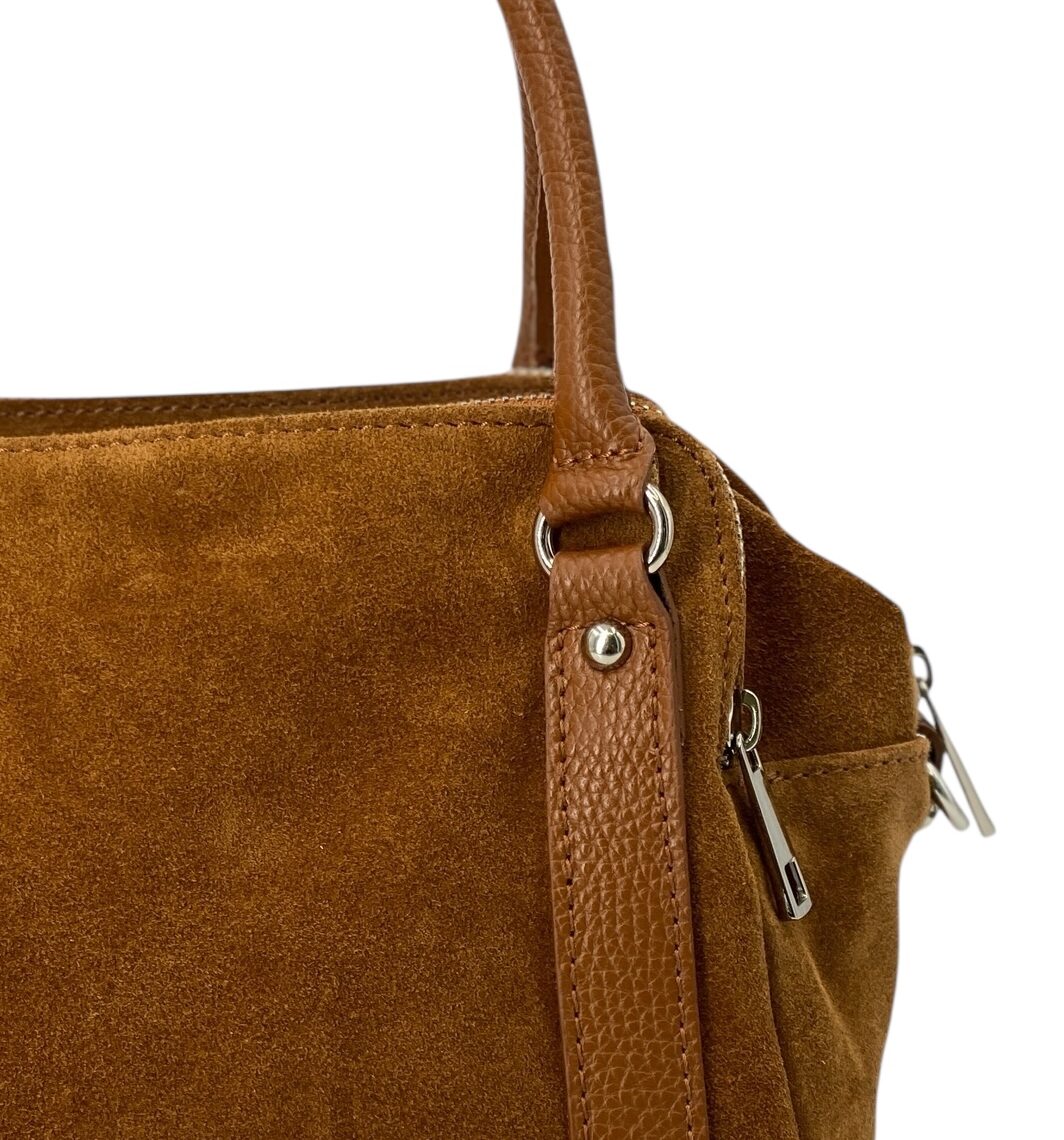 Mauricie – Damenhandtasche und Umhängetasche aus echtem italienischen Leder mit dreifachem Reißverschluss und 3 Fächern