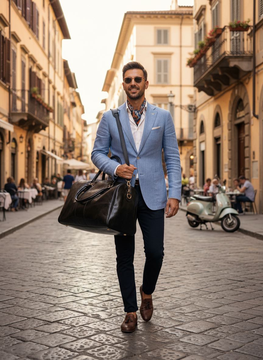 Etienne – Herren-Reisetasche aus echtem italienischen Leder mit Schultergurt und doppelt verstärkten Griffen