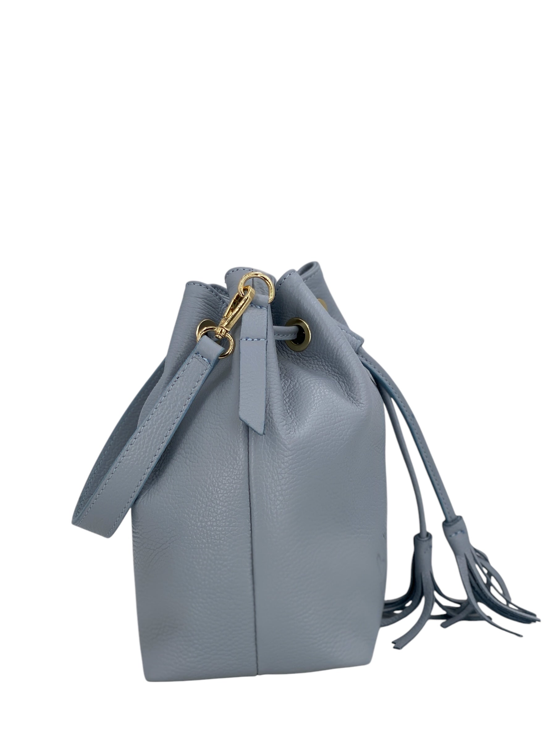 Genevieve Grande – Damenhandtasche und Umhängetasche aus echtem italienischen Leder mit Kordelzugverschluss und goldenen Details