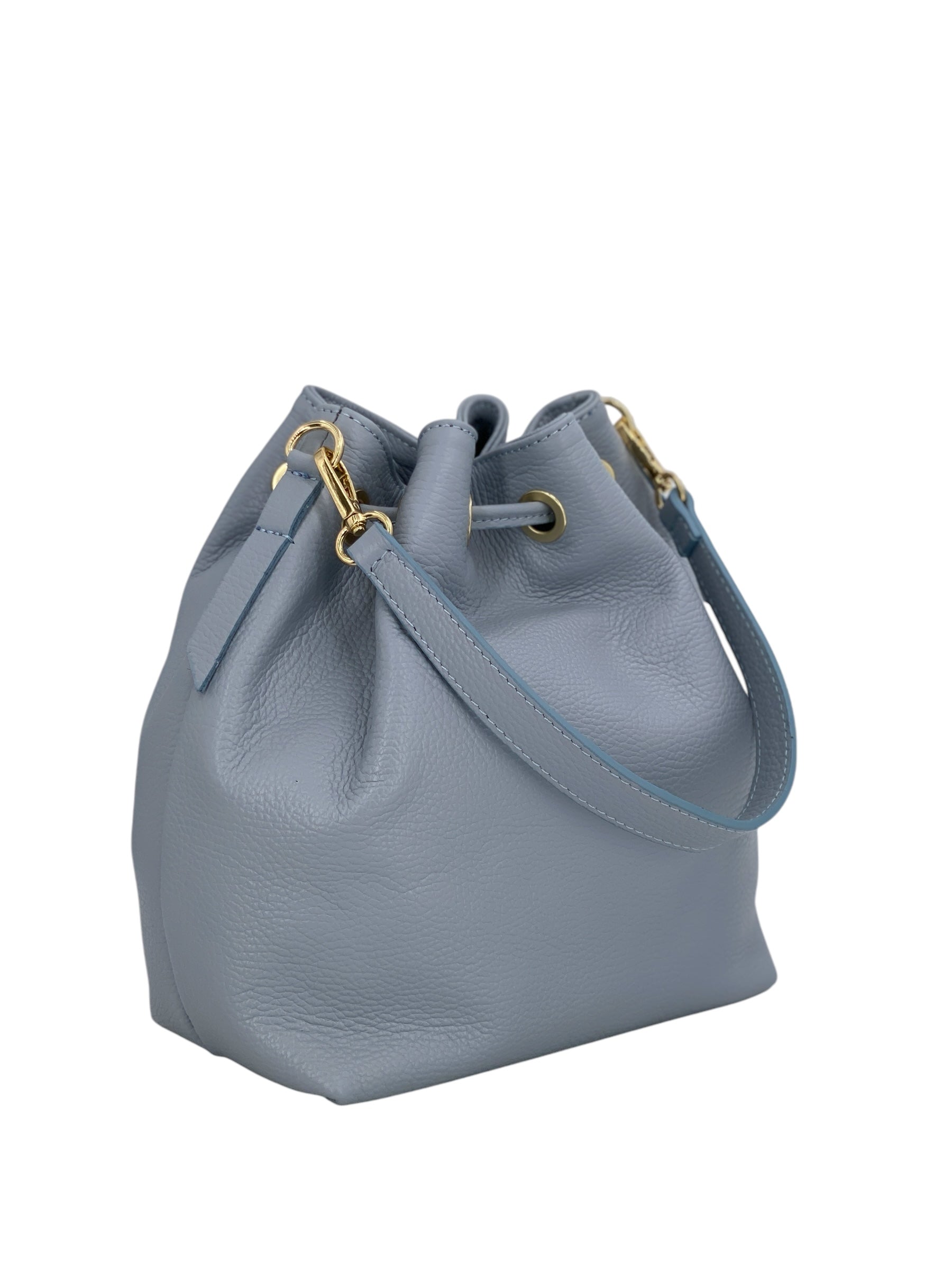 Genevieve Grande – Damenhandtasche und Umhängetasche aus echtem italienischen Leder mit Kordelzugverschluss und goldenen Details