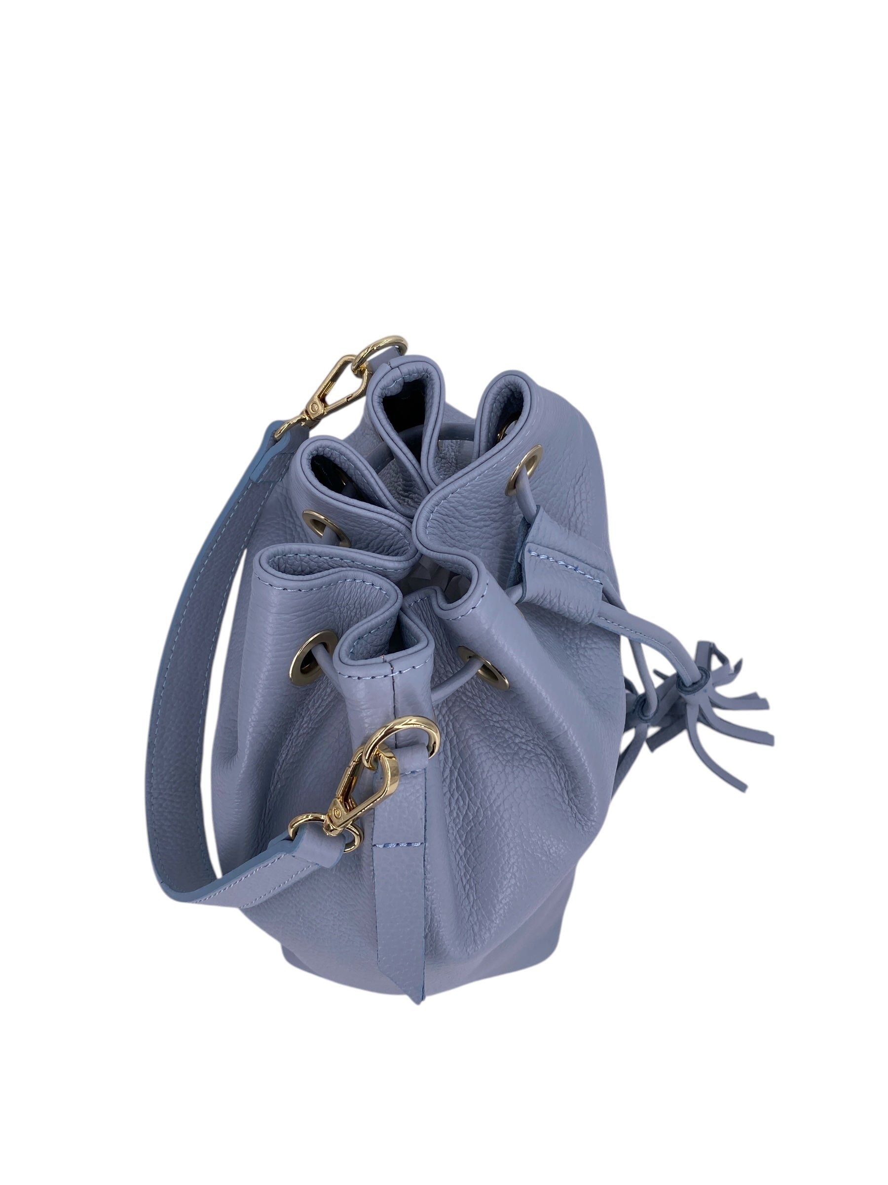 Genevieve Grande – Damenhandtasche und Umhängetasche aus echtem italienischen Leder mit Kordelzugverschluss und goldenen Details