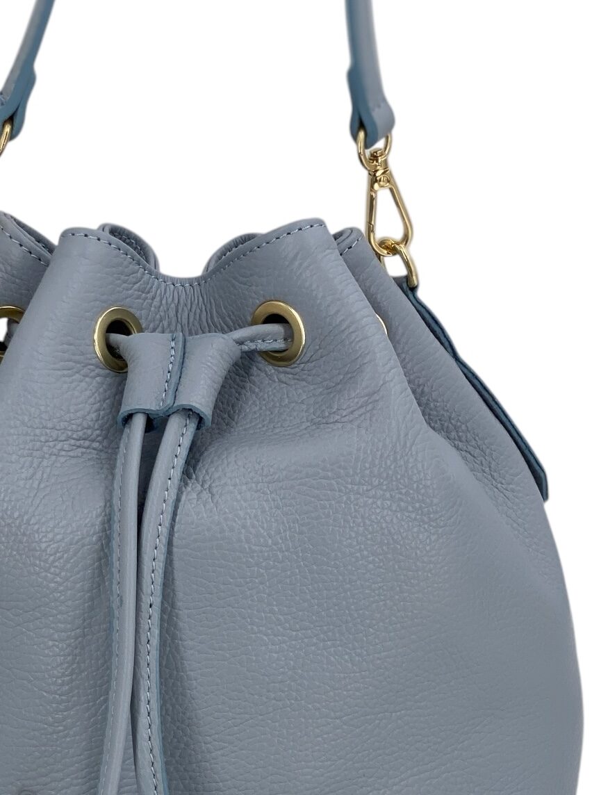 Genevieve Grande – Damenhandtasche und Umhängetasche aus echtem italienischen Leder mit Kordelzugverschluss und goldenen Details