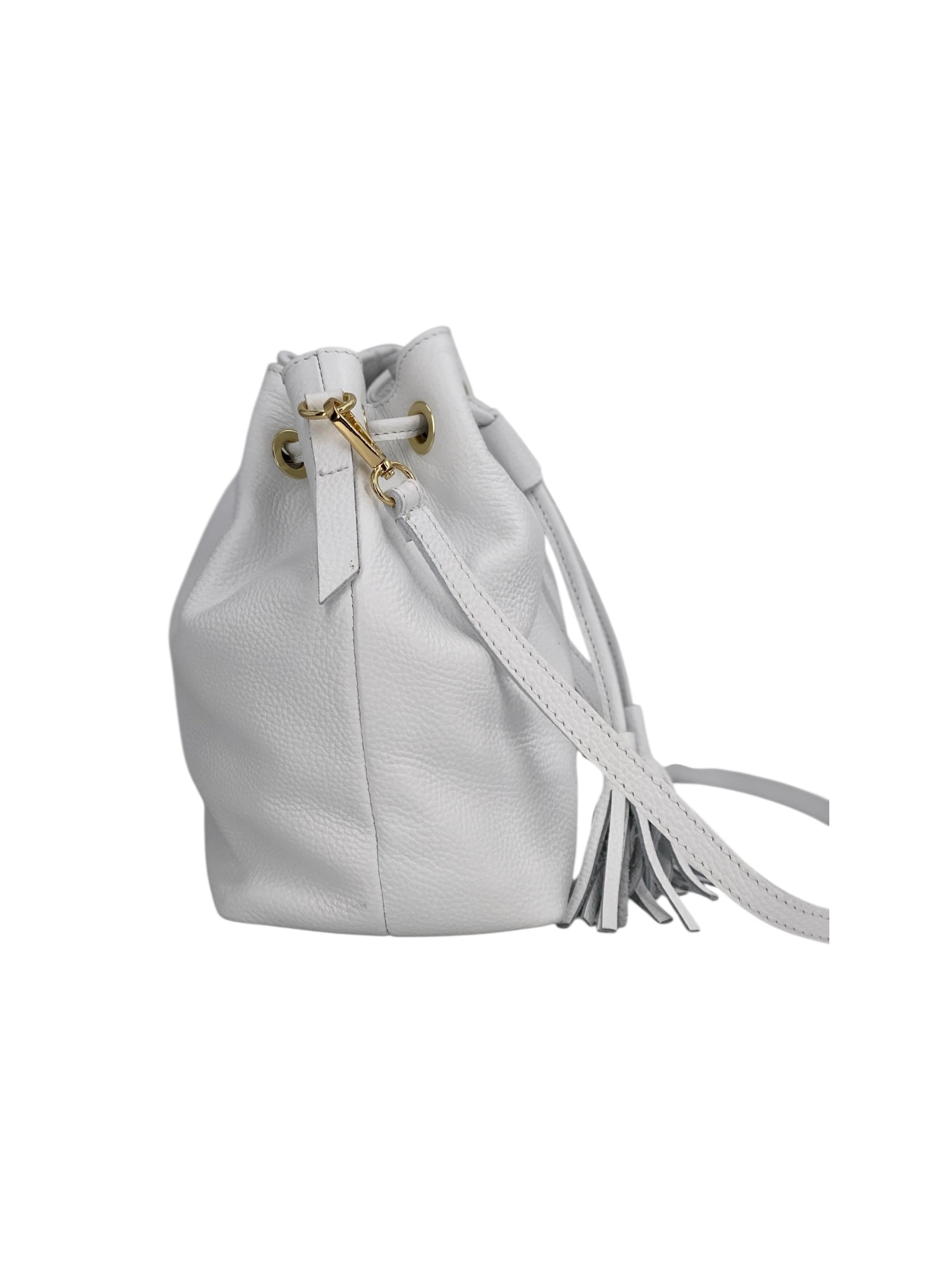 Genevieve Grande – Damenhandtasche und Umhängetasche aus echtem italienischen Leder mit Kordelzugverschluss und goldenen Details