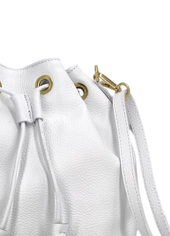 Genevieve Grande – Damenhandtasche und Umhängetasche aus echtem italienischen Leder mit Kordelzugverschluss und goldenen Details