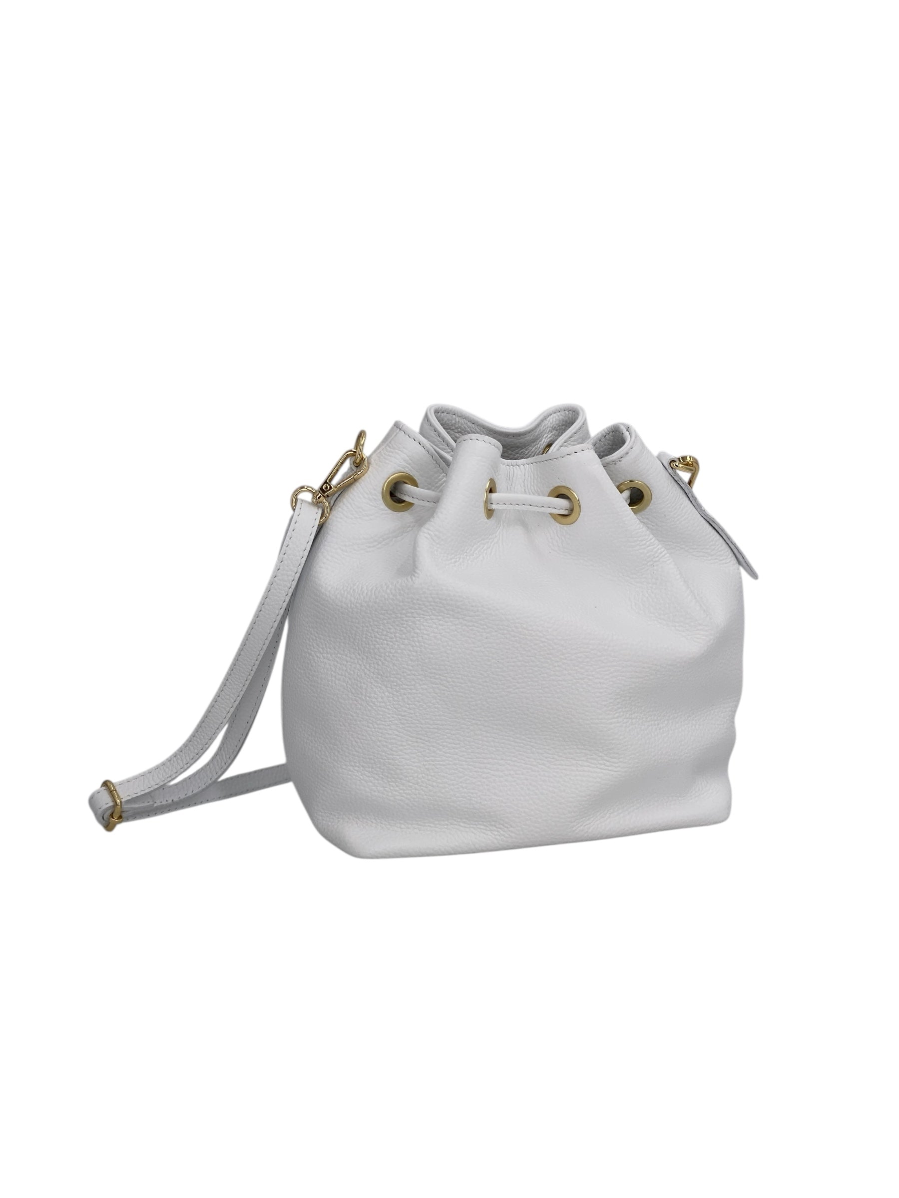 Genevieve Grande – Damenhandtasche und Umhängetasche aus echtem italienischen Leder mit Kordelzugverschluss und goldenen Details