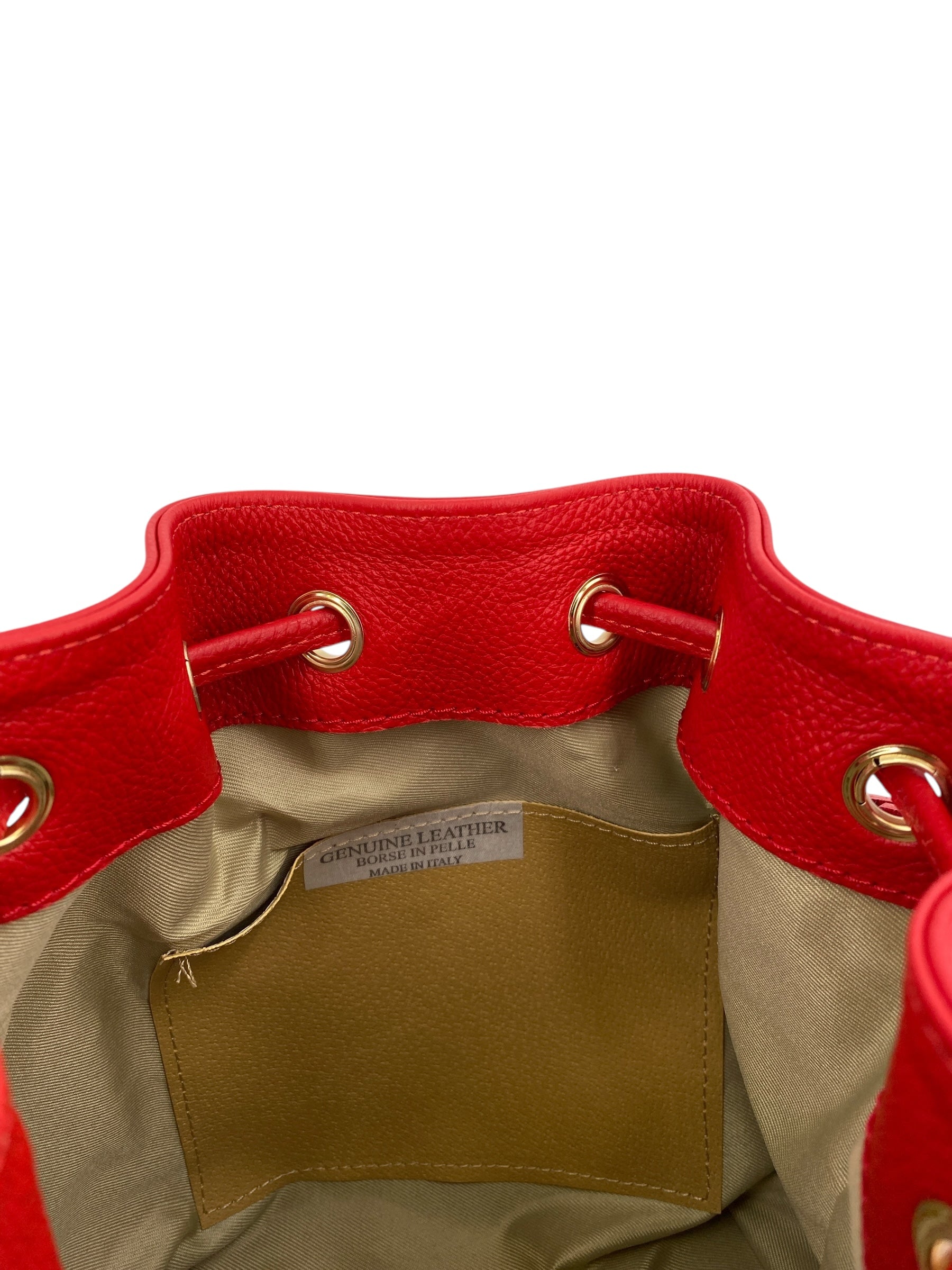 Genevieve Grande – Damenhandtasche und Umhängetasche aus echtem italienischen Leder mit Kordelzugverschluss und goldenen Details