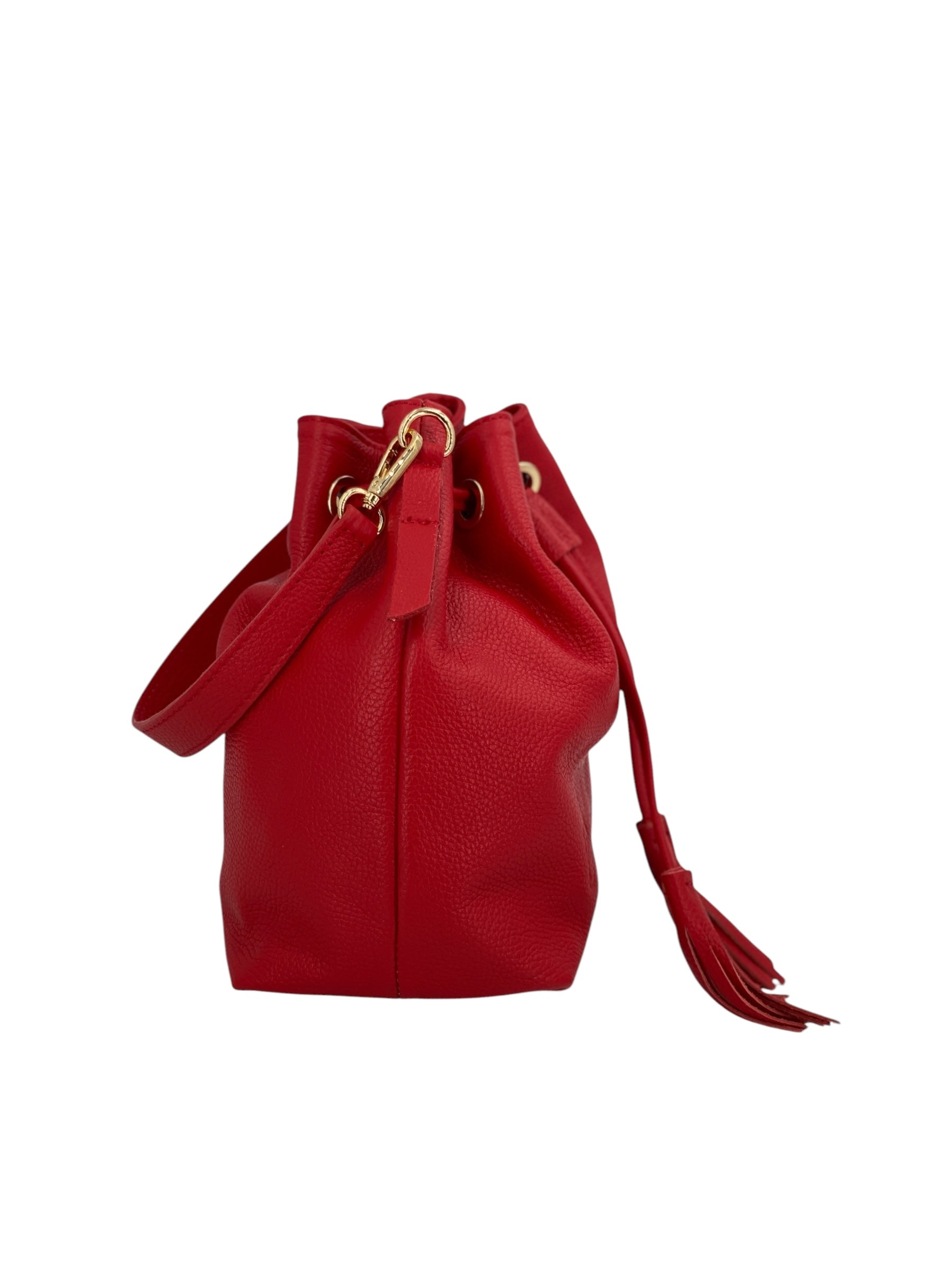 Genevieve Grande – Damenhandtasche und Umhängetasche aus echtem italienischen Leder mit Kordelzugverschluss und goldenen Details
