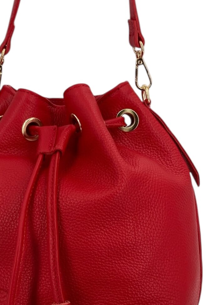 Genevieve Grande – Damenhandtasche und Umhängetasche aus echtem italienischen Leder mit Kordelzugverschluss und goldenen Details