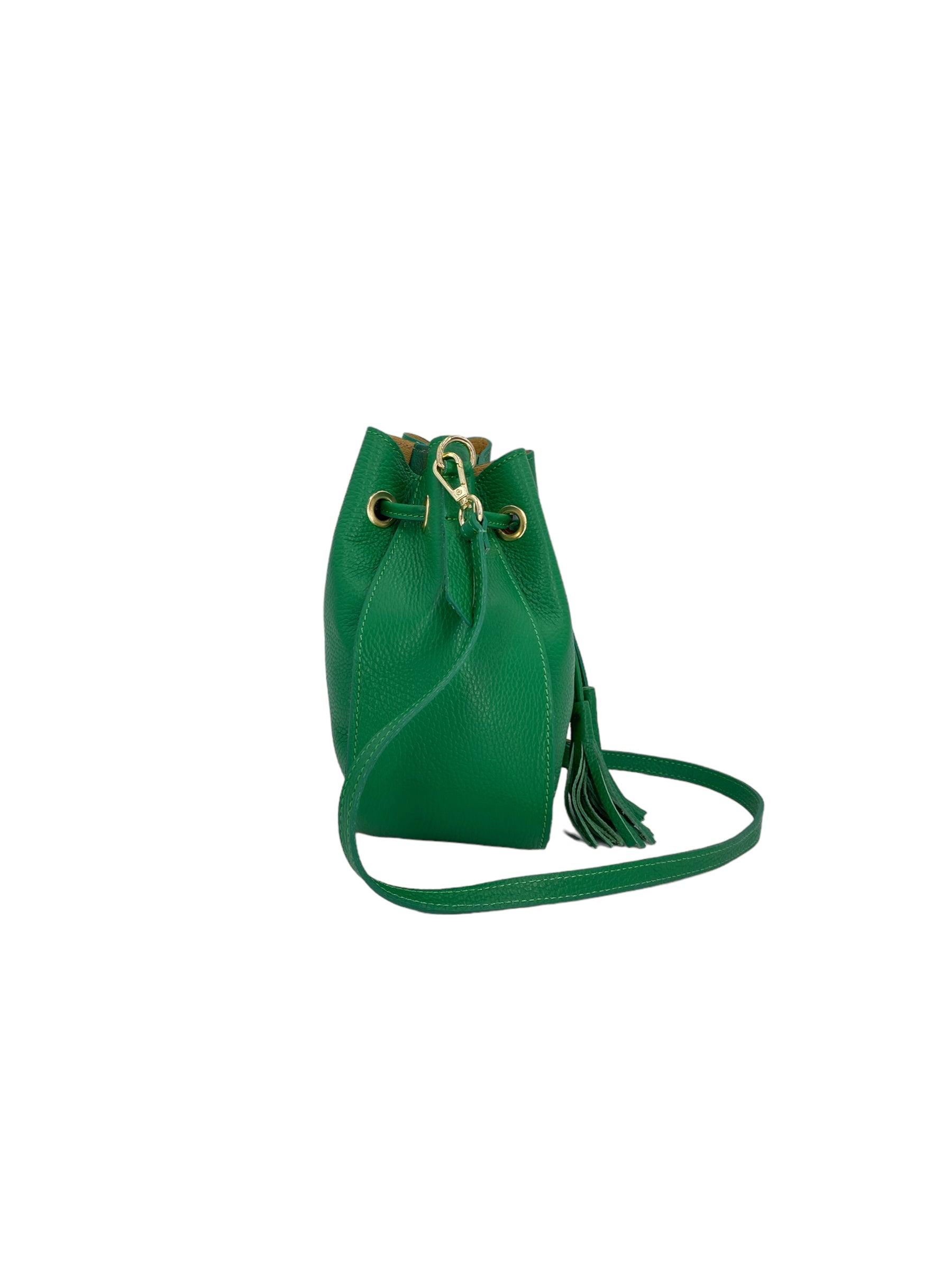 Genevieve 2.0 Mini – Damenhandtasche und Umhängetasche aus echtem italienischem Leder mit Kordelzugverschluss und goldenen Details
