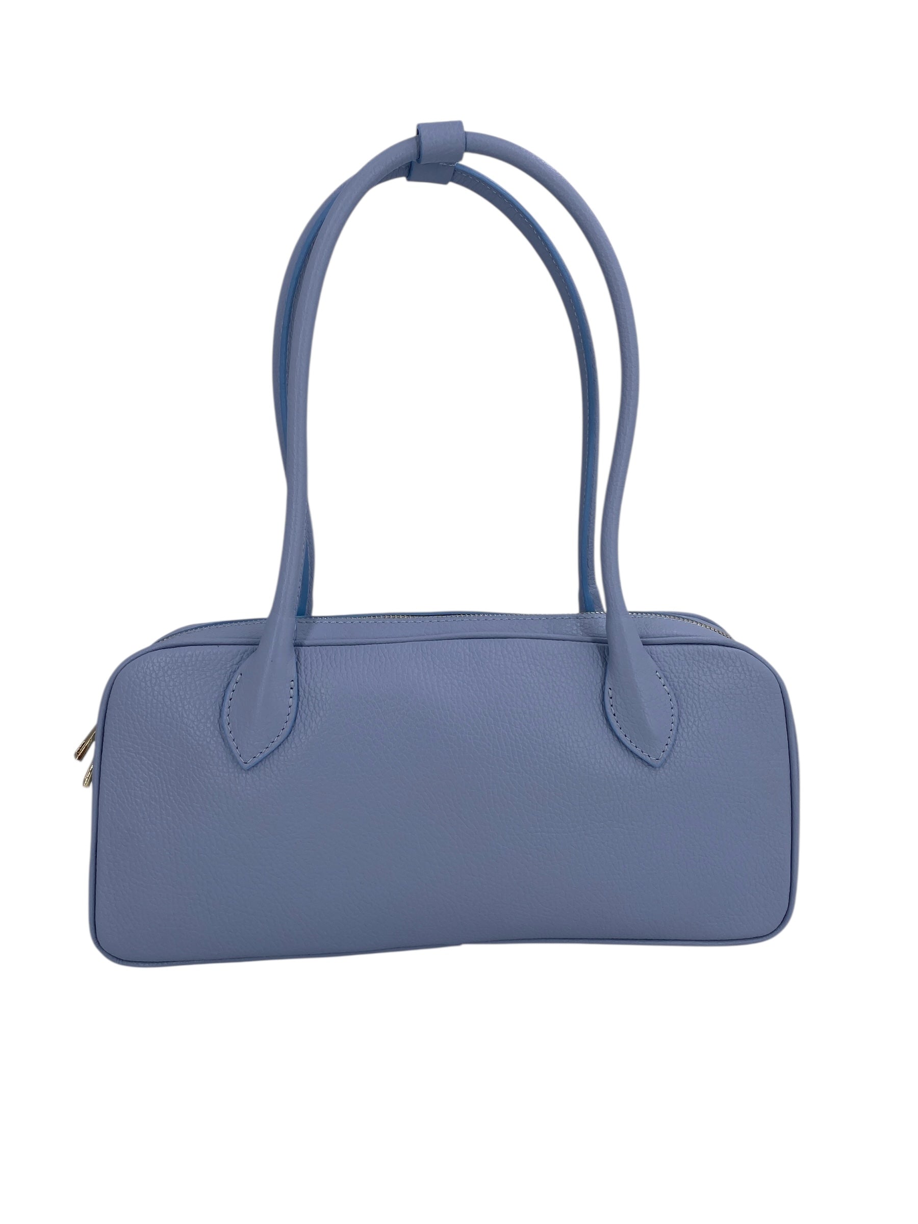 Victoire – Damenhandtasche und Umhängetasche aus echtem italienischem Leder mit doppelten, starren Griffen und goldenem Reißverschluss