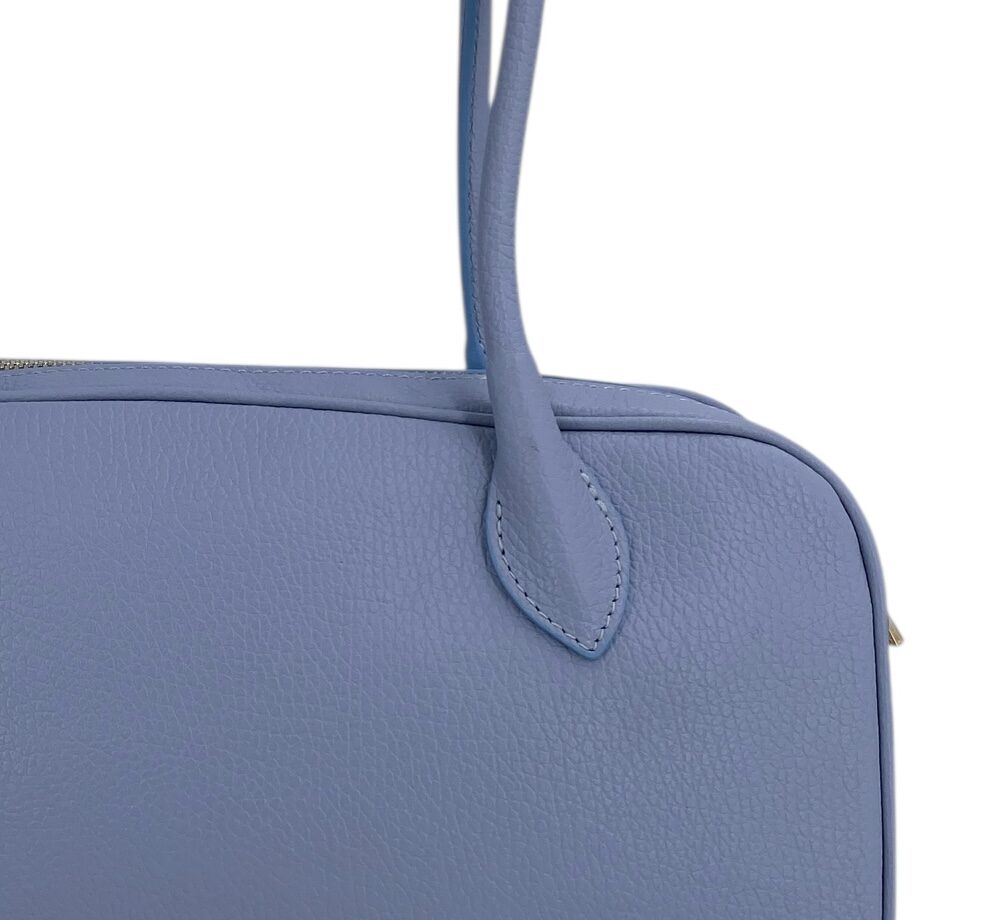 Victoire – Damenhandtasche und Umhängetasche aus echtem italienischem Leder mit doppelten, starren Griffen und goldenem Reißverschluss