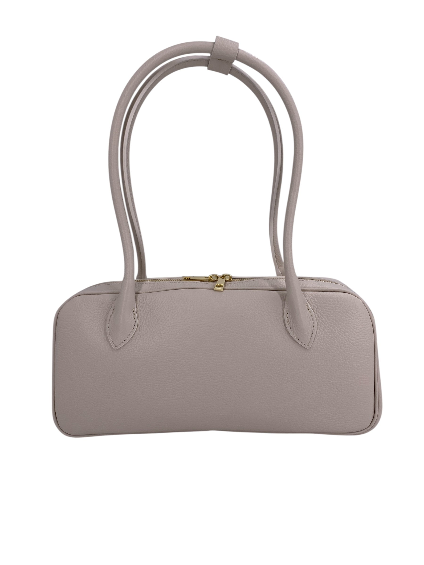 Victoire – Damenhandtasche und Umhängetasche aus echtem italienischem Leder mit doppelten, starren Griffen und goldenem Reißverschluss