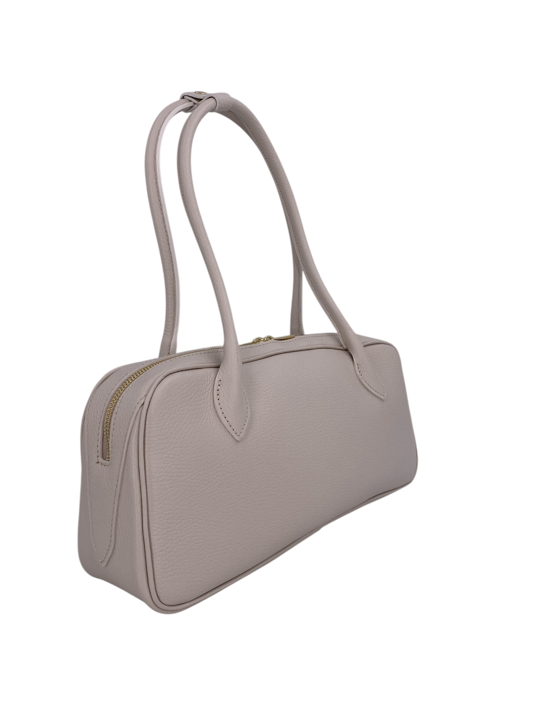 Victoire – Damenhandtasche und Umhängetasche aus echtem italienischem Leder mit doppelten, starren Griffen und goldenem Reißverschluss