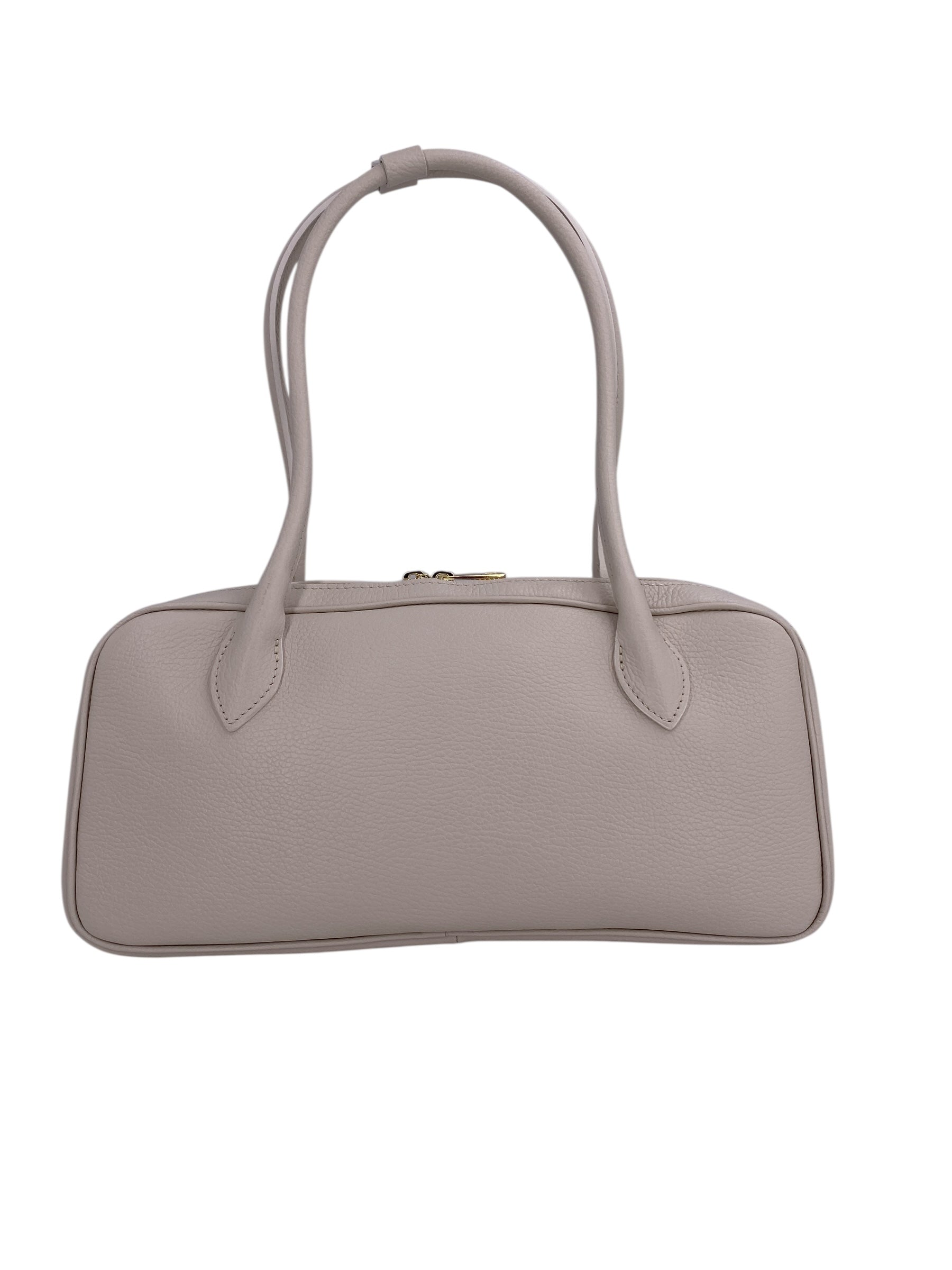 Victoire – Damenhandtasche und Umhängetasche aus echtem italienischem Leder mit doppelten, starren Griffen und goldenem Reißverschluss
