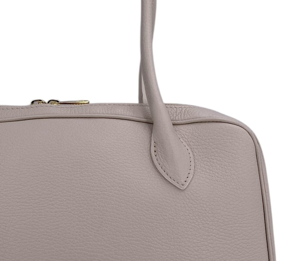Victoire – Damenhandtasche und Umhängetasche aus echtem italienischem Leder mit doppelten, starren Griffen und goldenem Reißverschluss