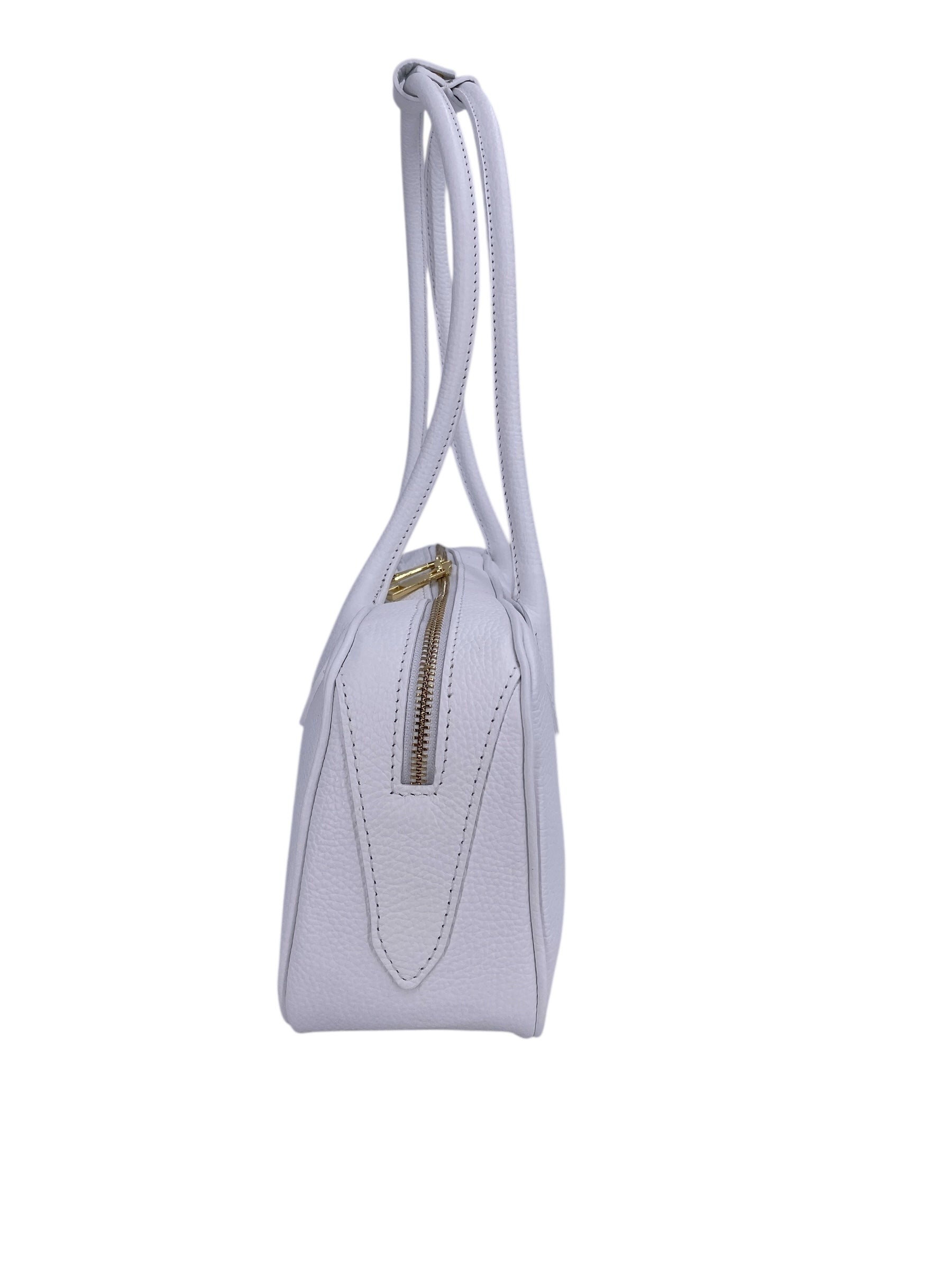 Victoire – Damenhandtasche und Umhängetasche aus echtem italienischem Leder mit doppelten, starren Griffen und goldenem Reißverschluss