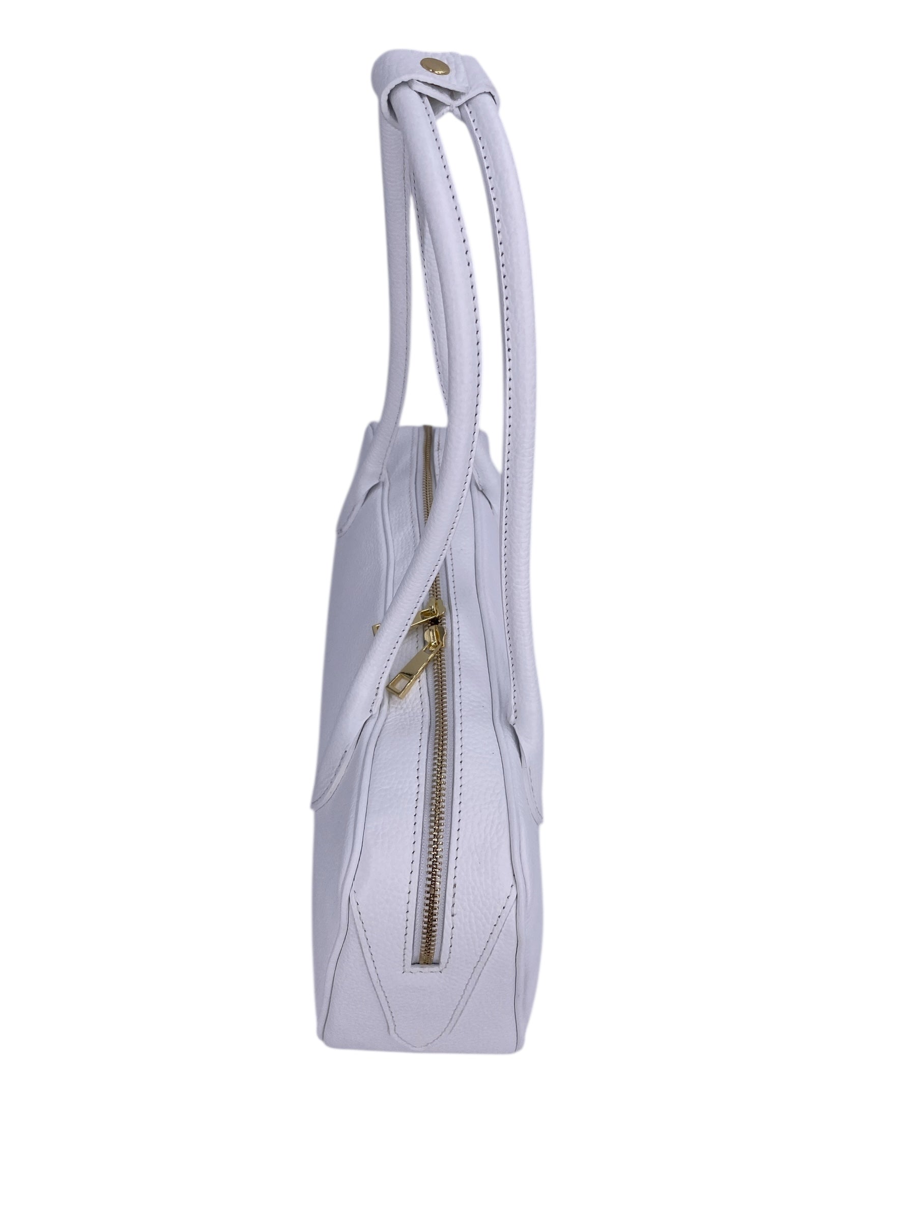 Victoire – Damenhandtasche und Umhängetasche aus echtem italienischem Leder mit doppelten, starren Griffen und goldenem Reißverschluss