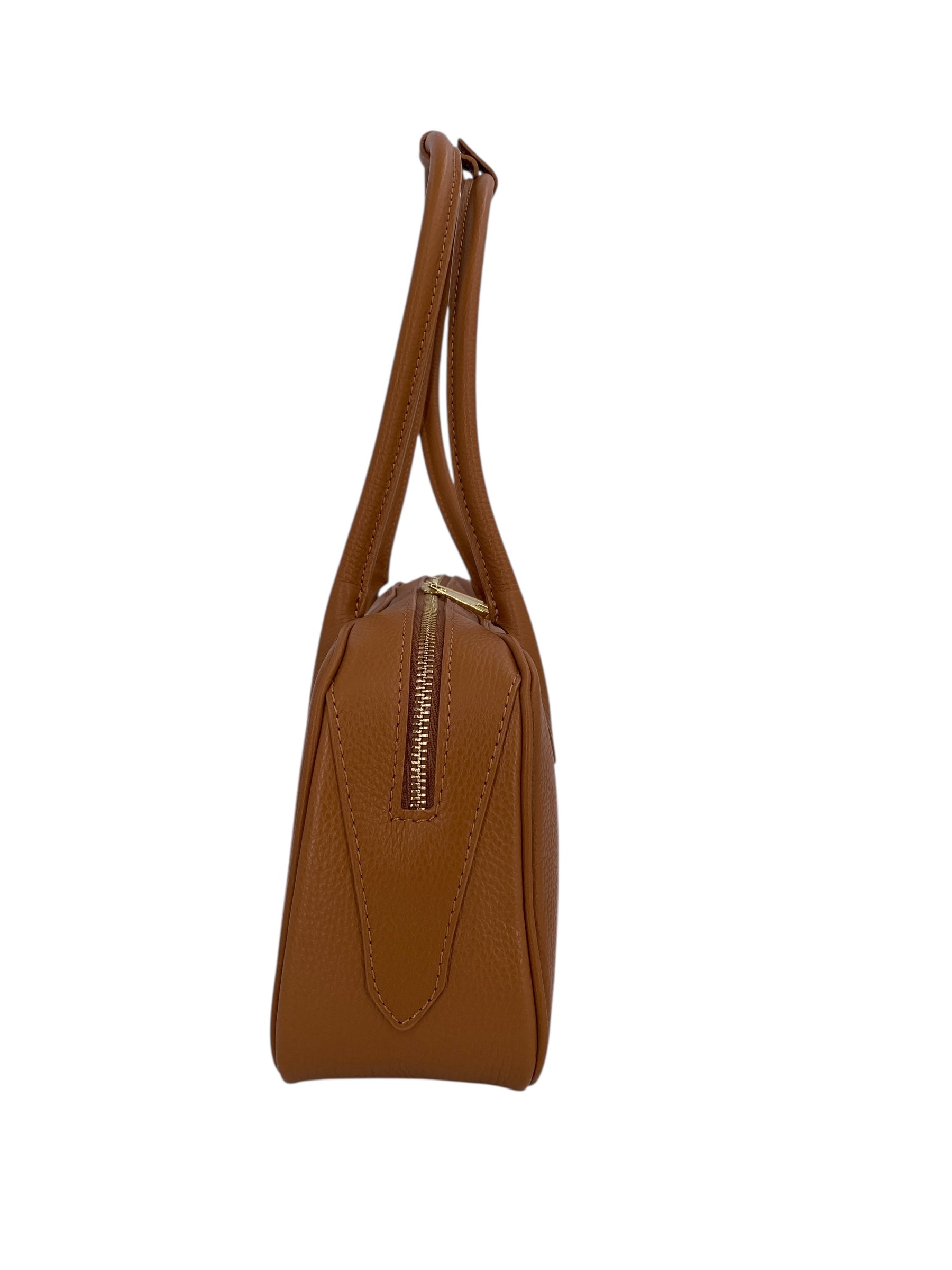 Victoire – Damenhandtasche und Umhängetasche aus echtem italienischem Leder mit doppelten, starren Griffen und goldenem Reißverschluss