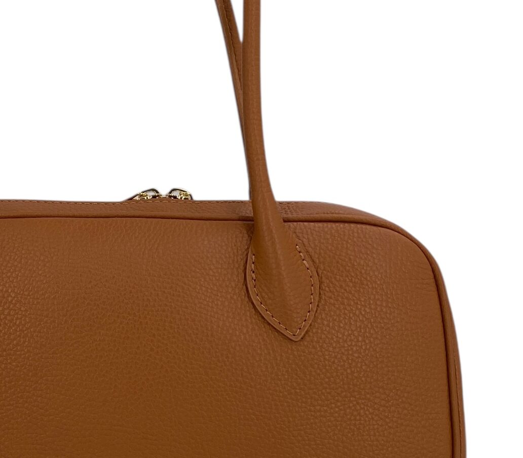 Victoire – Damenhandtasche und Umhängetasche aus echtem italienischem Leder mit doppelten, starren Griffen und goldenem Reißverschluss