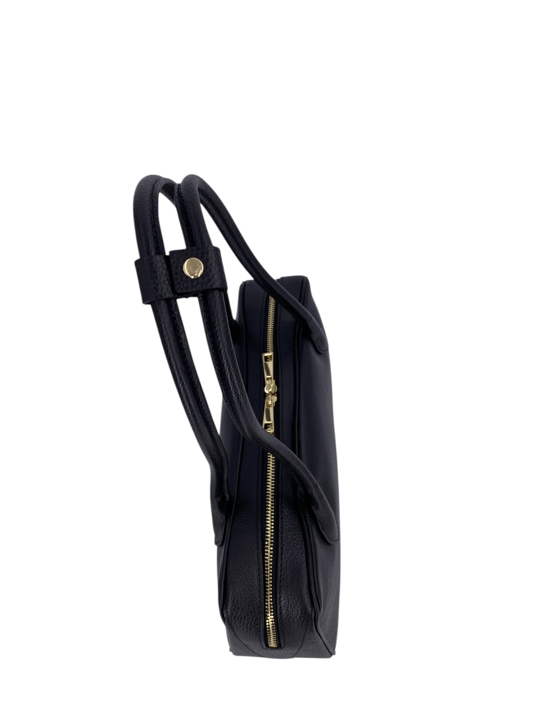 Victoire – Damenhandtasche und Umhängetasche aus echtem italienischem Leder mit doppelten, starren Griffen und goldenem Reißverschluss