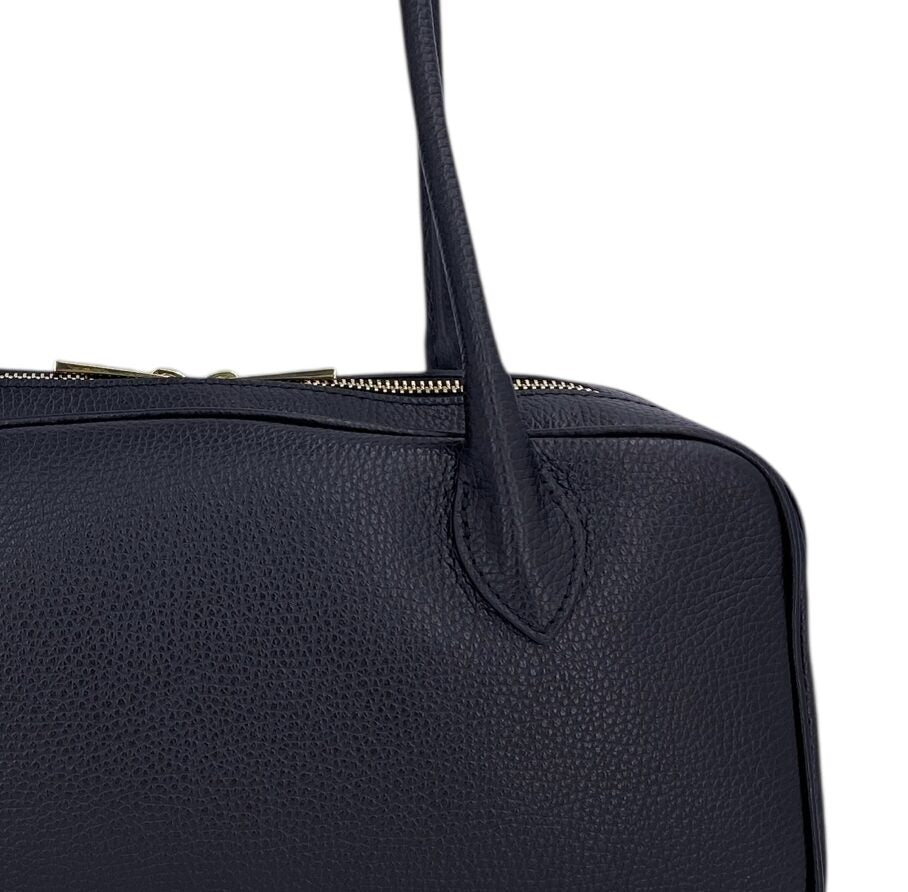 Victoire – Damenhandtasche und Umhängetasche aus echtem italienischem Leder mit doppelten, starren Griffen und goldenem Reißverschluss