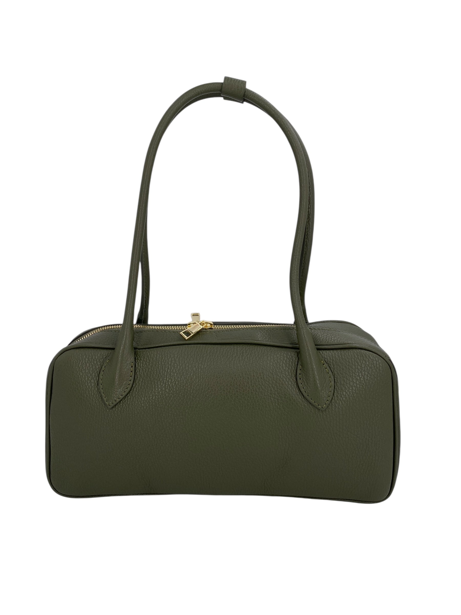 Victoire – Damenhandtasche und Umhängetasche aus echtem italienischem Leder mit doppelten, starren Griffen und goldenem Reißverschluss