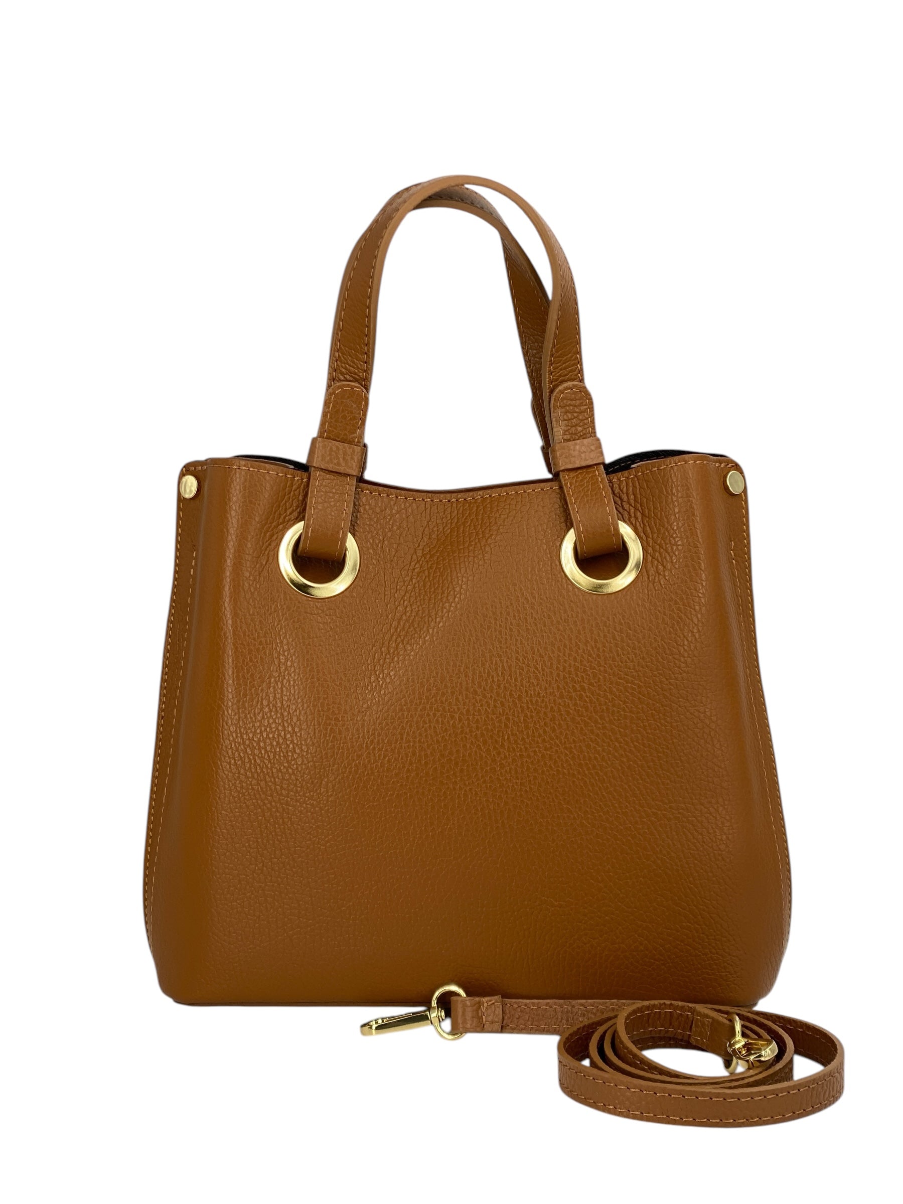Delphine – Women's shoulder and handbag in genuine Italian leather with double reinforced short handles and removable adjustable shoulder strap