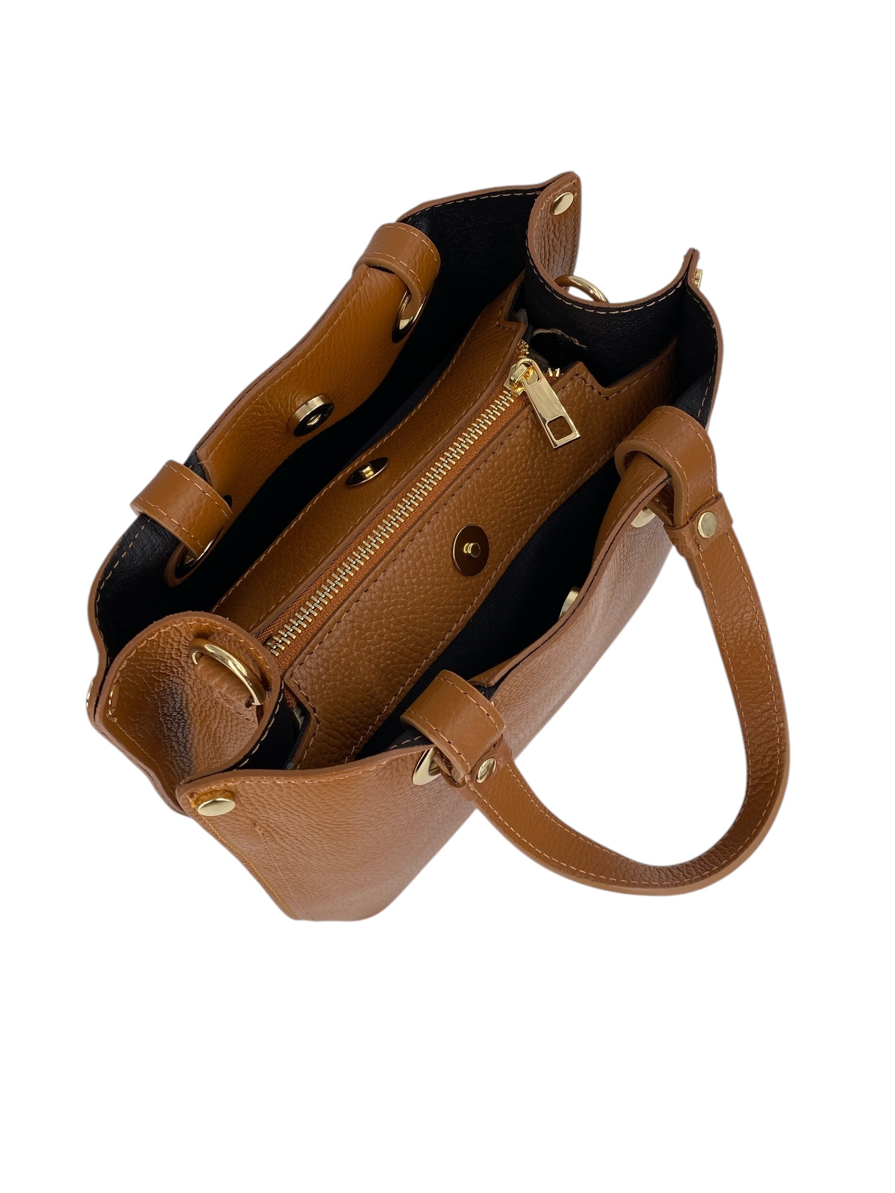 Delphine – Women's shoulder and handbag in genuine Italian leather with double reinforced short handles and removable adjustable shoulder strap