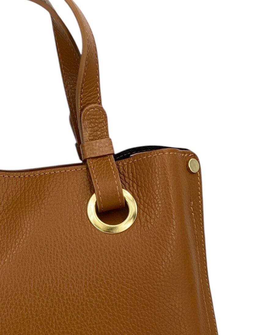 Delphine – Women's shoulder and handbag in genuine Italian leather with double reinforced short handles and removable adjustable shoulder strap