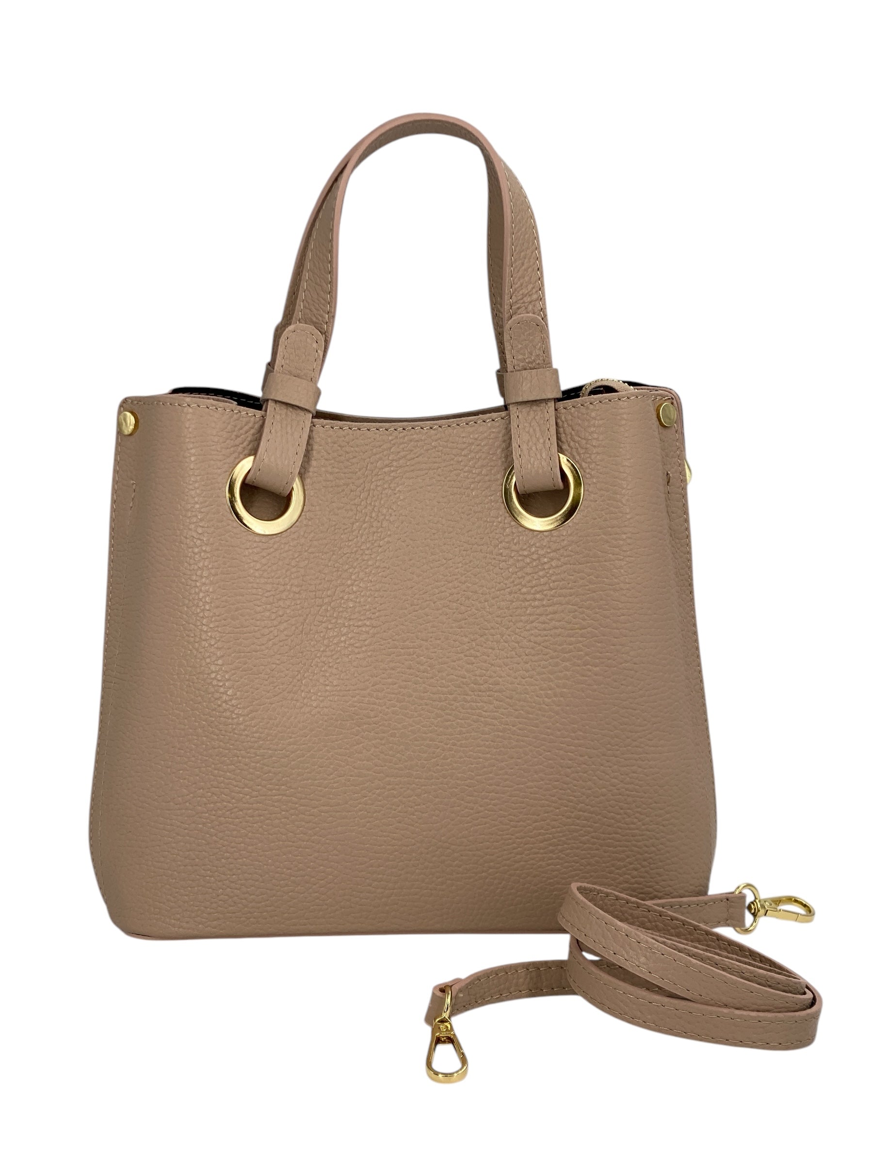 Delphine – Women's shoulder and handbag in genuine Italian leather with double reinforced short handles and removable adjustable shoulder strap