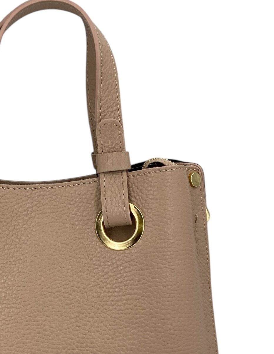 Delphine – Women's shoulder and handbag in genuine Italian leather with double reinforced short handles and removable adjustable shoulder strap