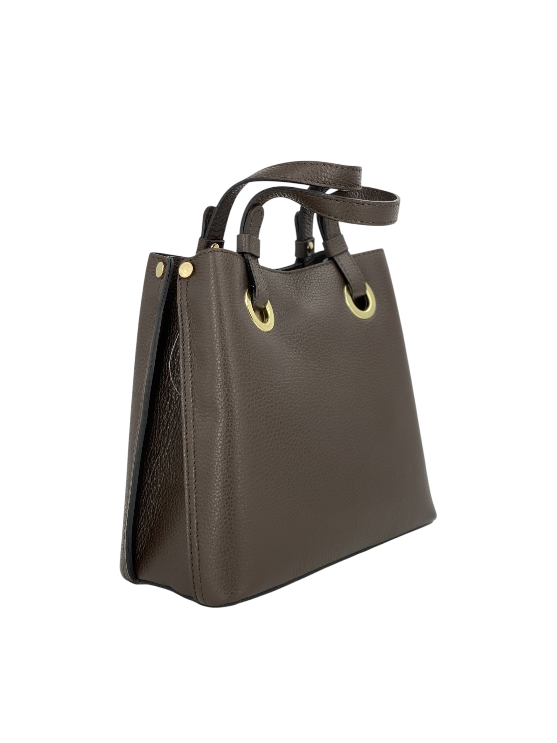 Delphine – Women's shoulder and handbag in genuine Italian leather with double reinforced short handles and removable adjustable shoulder strap
