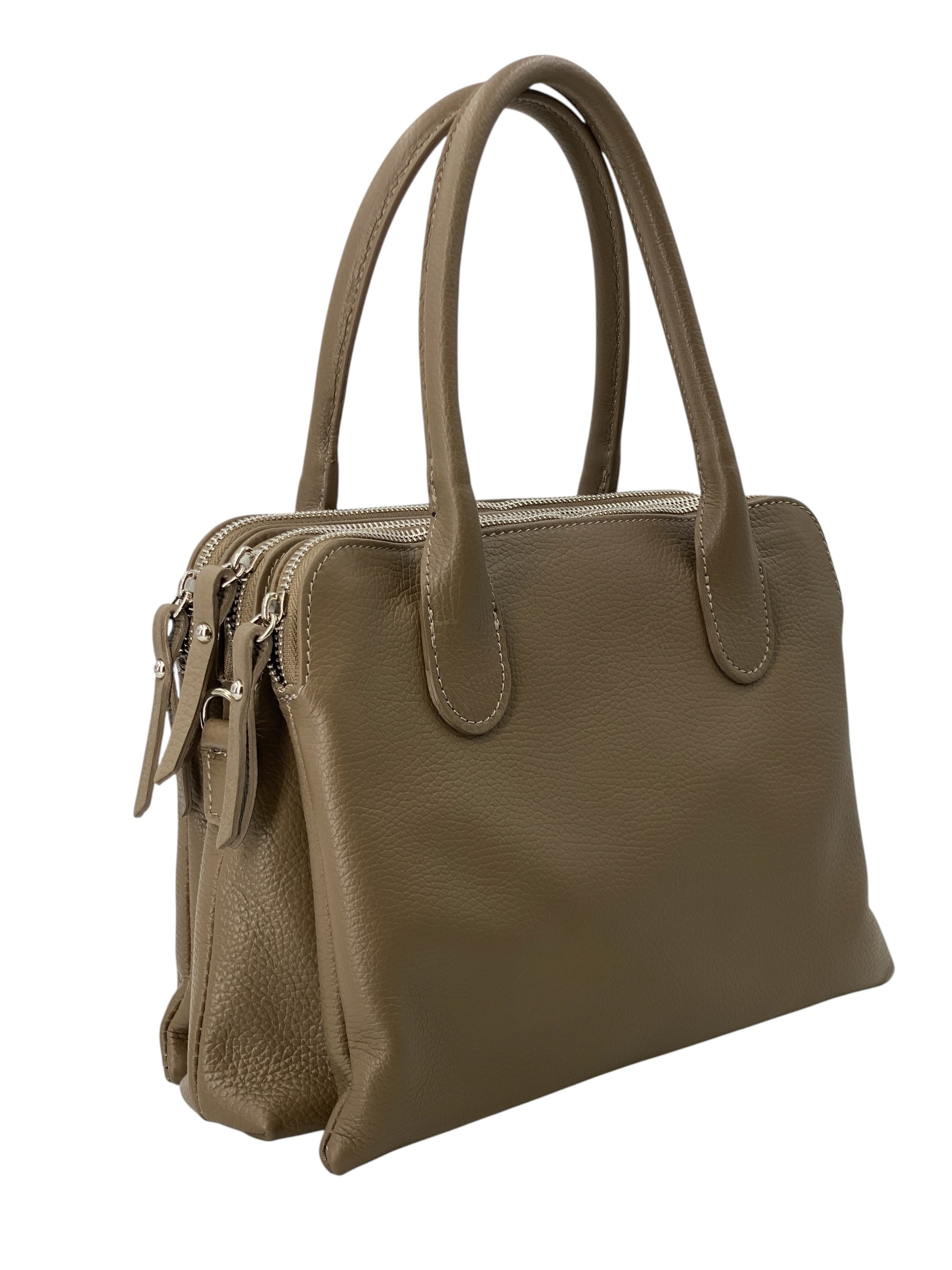 Clemence – Damenhandtasche und Umhängetasche aus echtem italienischen Leder mit drei Reißverschlussfächern