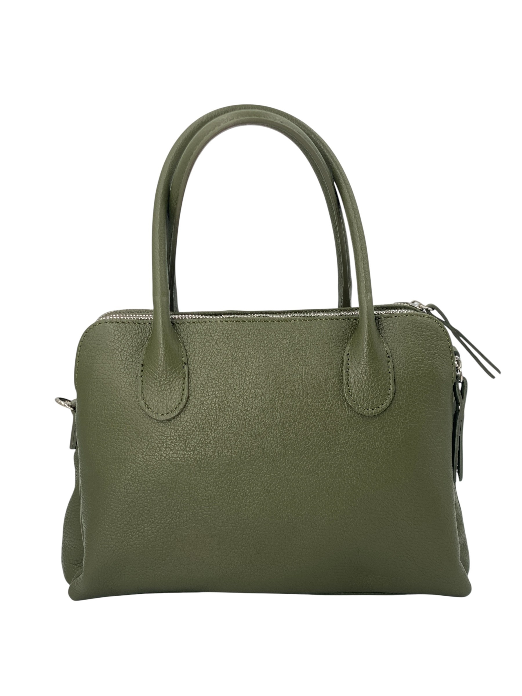 Clemence – Damenhandtasche und Umhängetasche aus echtem italienischen Leder mit drei Reißverschlussfächern