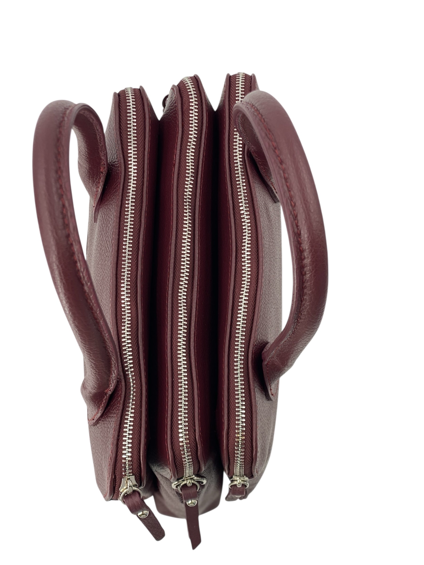 Clemence – Damenhandtasche und Umhängetasche aus echtem italienischen Leder mit drei Reißverschlussfächern