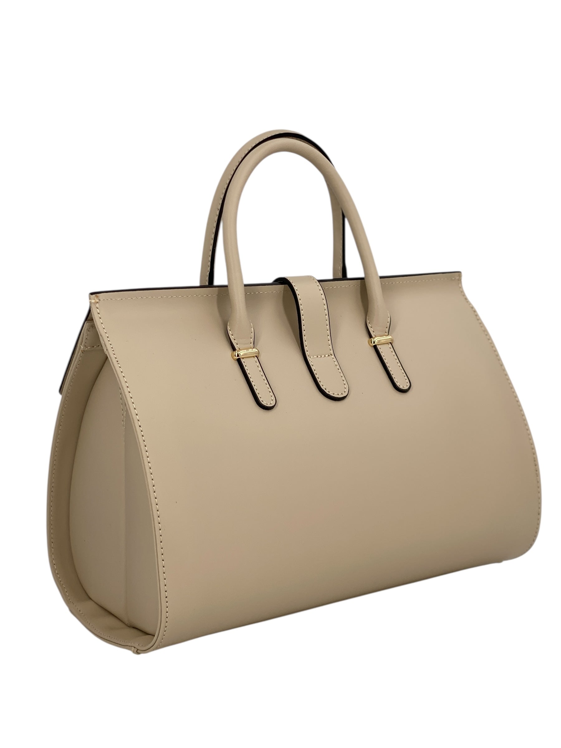 Fleur – Women's handbag and shoulder bag in genuine Italian leather with rigid handles and removable shoulder strap