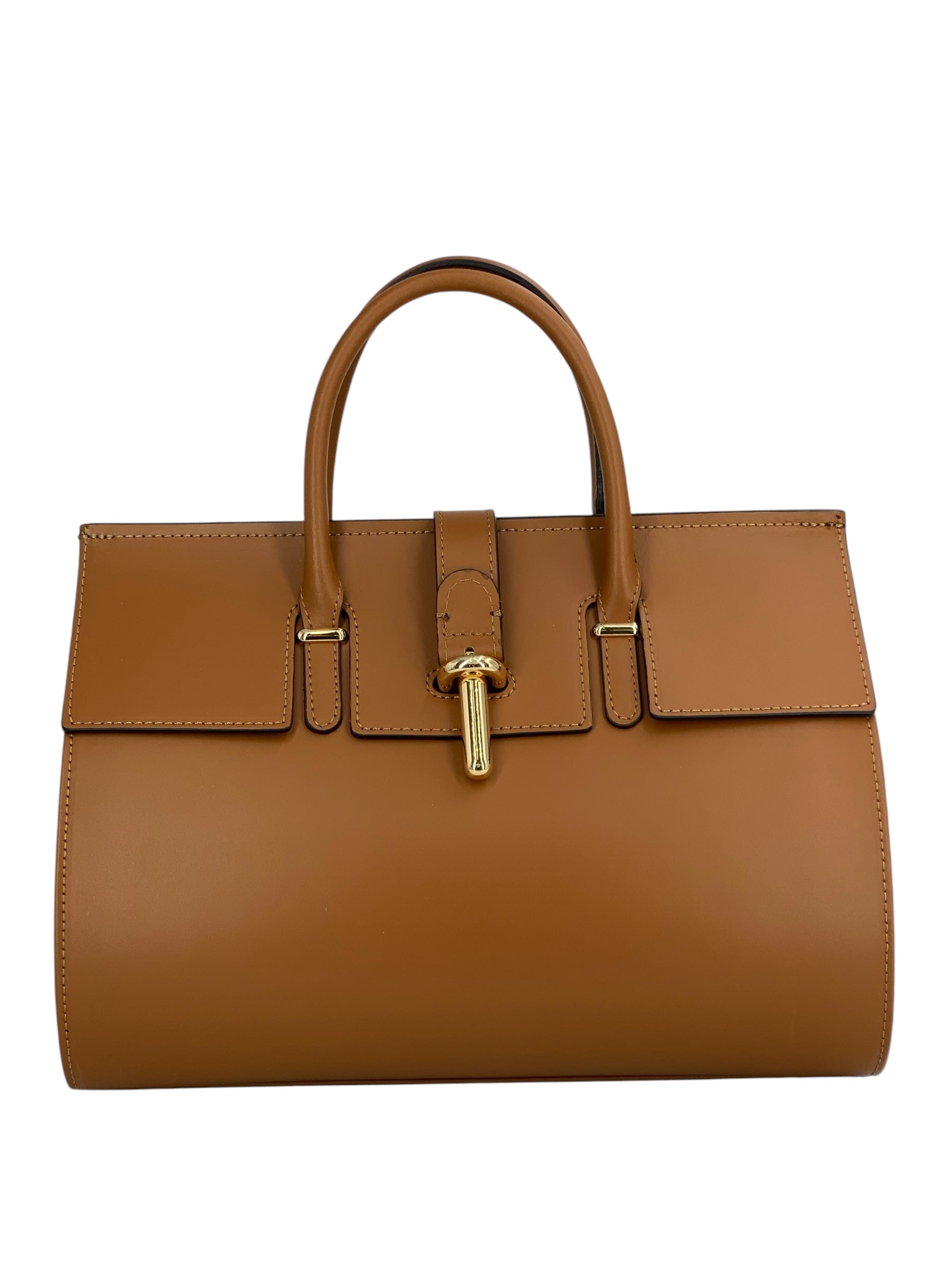 Fleur – Women's handbag and shoulder bag in genuine Italian leather with rigid handles and removable shoulder strap