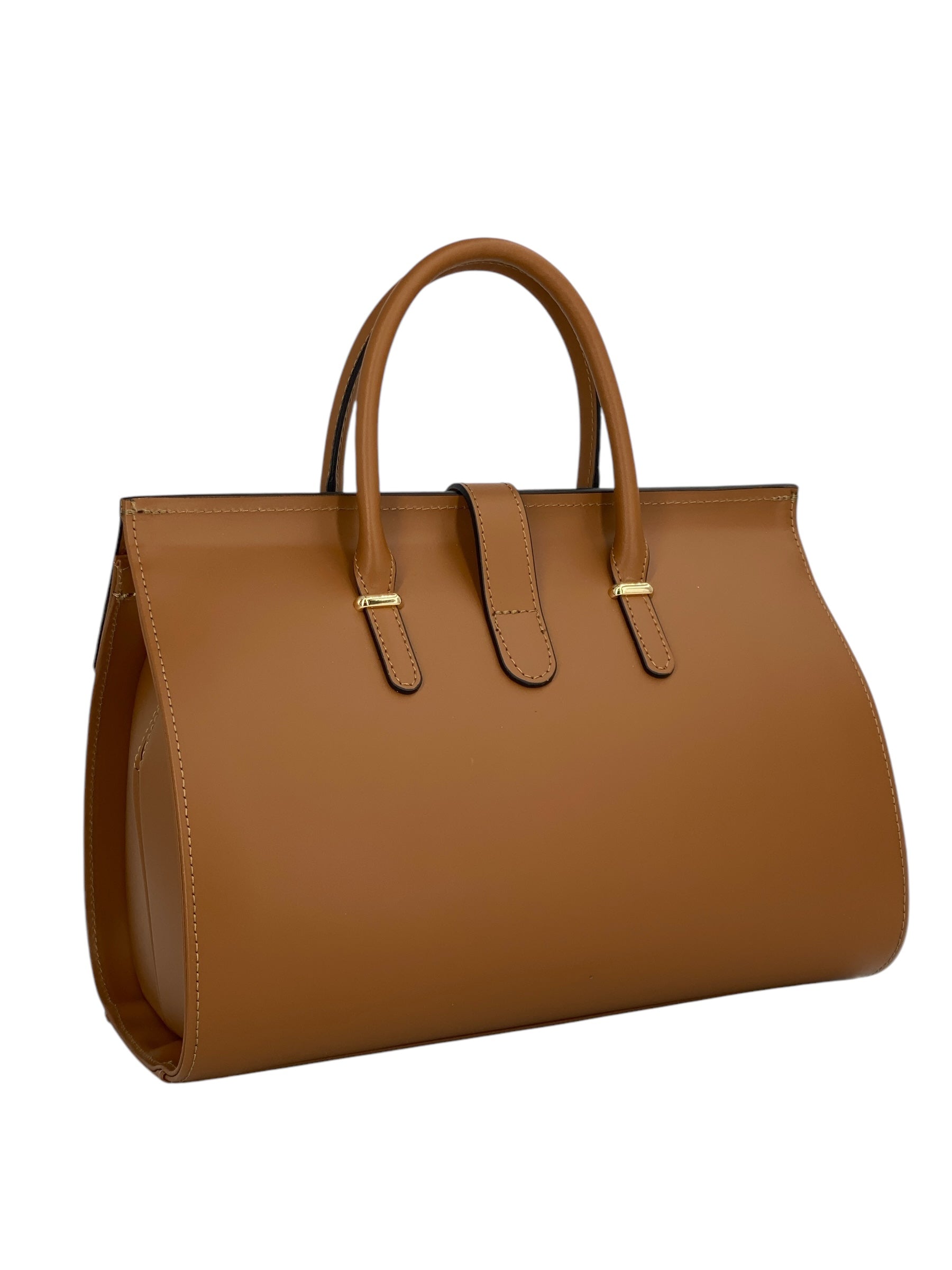 Fleur – Women's handbag and shoulder bag in genuine Italian leather with rigid handles and removable shoulder strap