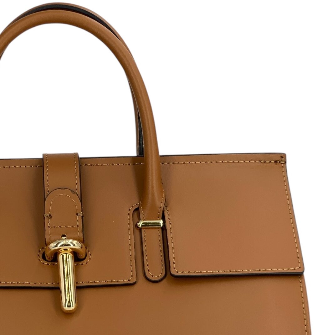 Fleur – Women's handbag and shoulder bag in genuine Italian leather with rigid handles and removable shoulder strap